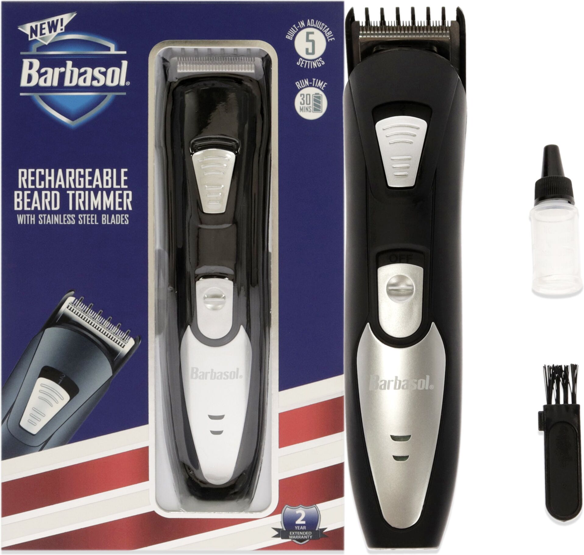 Rechargeable Beard Trimmer by Barbasol for Men - 3 Pc Shaver, Cleaning Brush, Blade Oil One Size