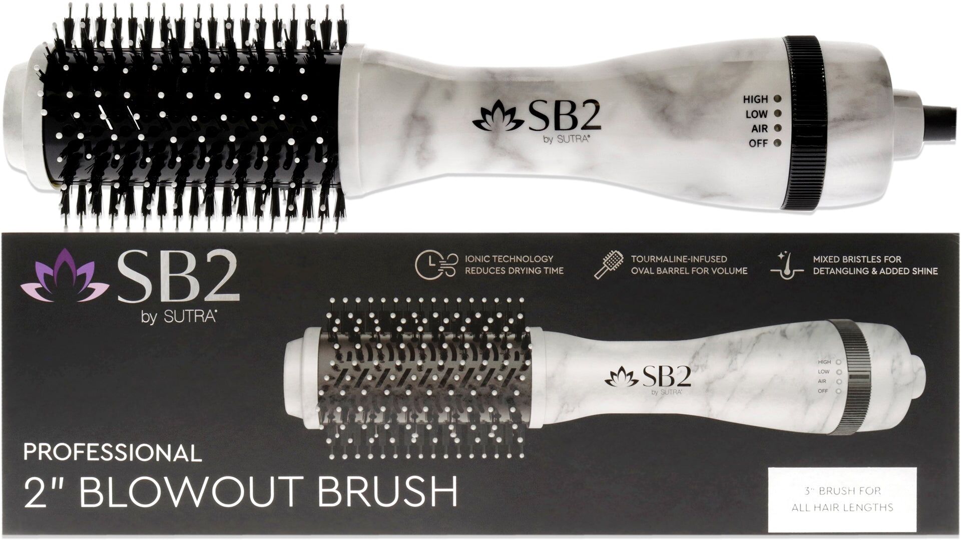 Professional Blowout Brush - Marble by Sutra for Unisex - 2 Inch Hair Brush Small unisex