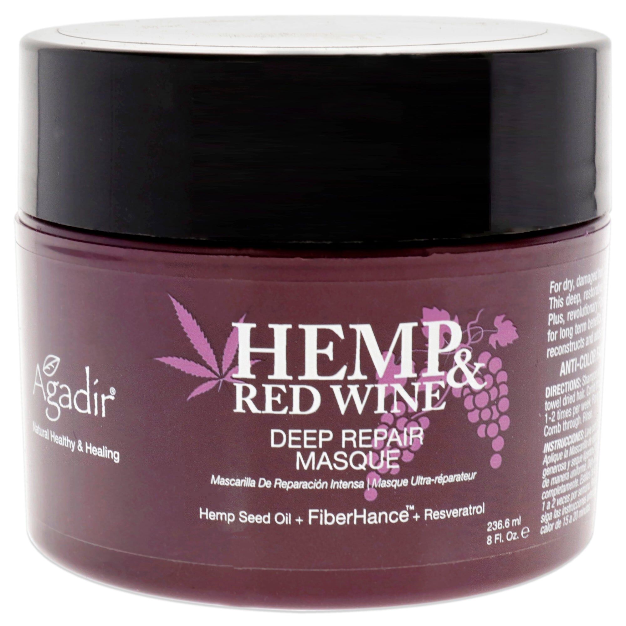 Hemp and Red Wine Deep Repair Masque by Agadir for Unisex - 8 oz Masque 8.0 oz unisex
