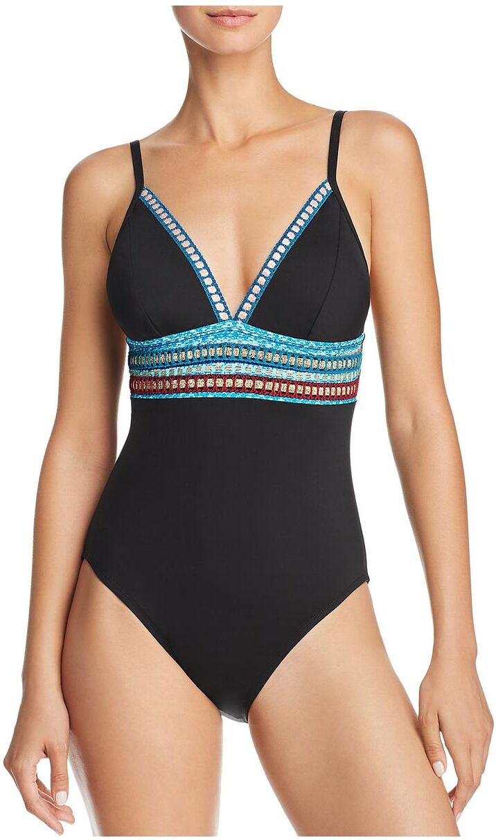 La Blanca Womens Metallic V-Neck One-Piece Swimsuit US 4 (S) female