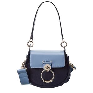 Chlo Tess Small Linen & Leather Shoulder Bag - blue - Size: Medium