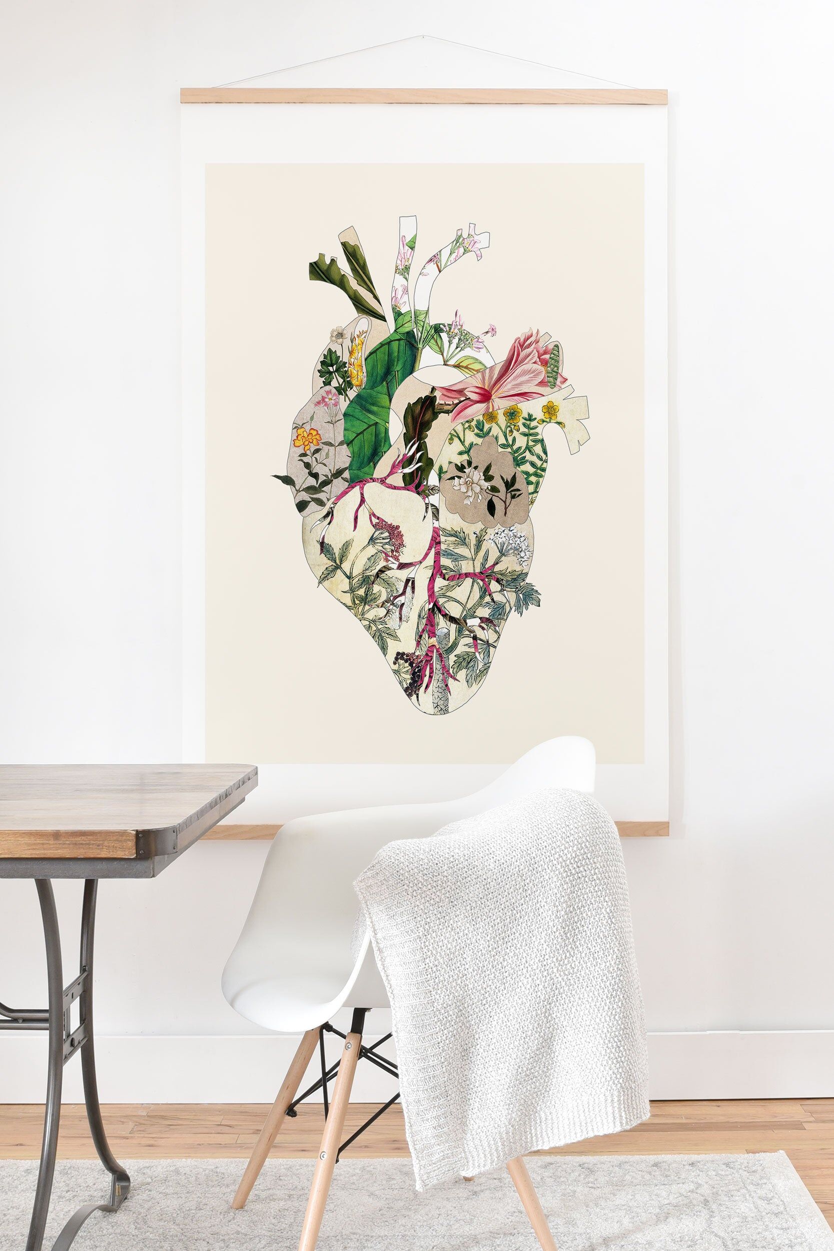 Deny Designs Bianca Green Vintage Botanical Heart Art Print with Oak Hanger