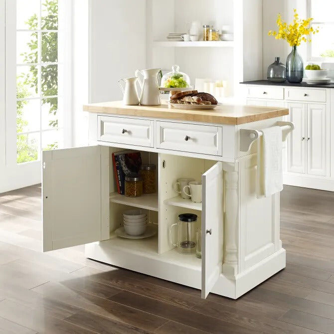 Crosley Furniture Oxford Butcher Block Top Kitchen Island In White Finish With Stools