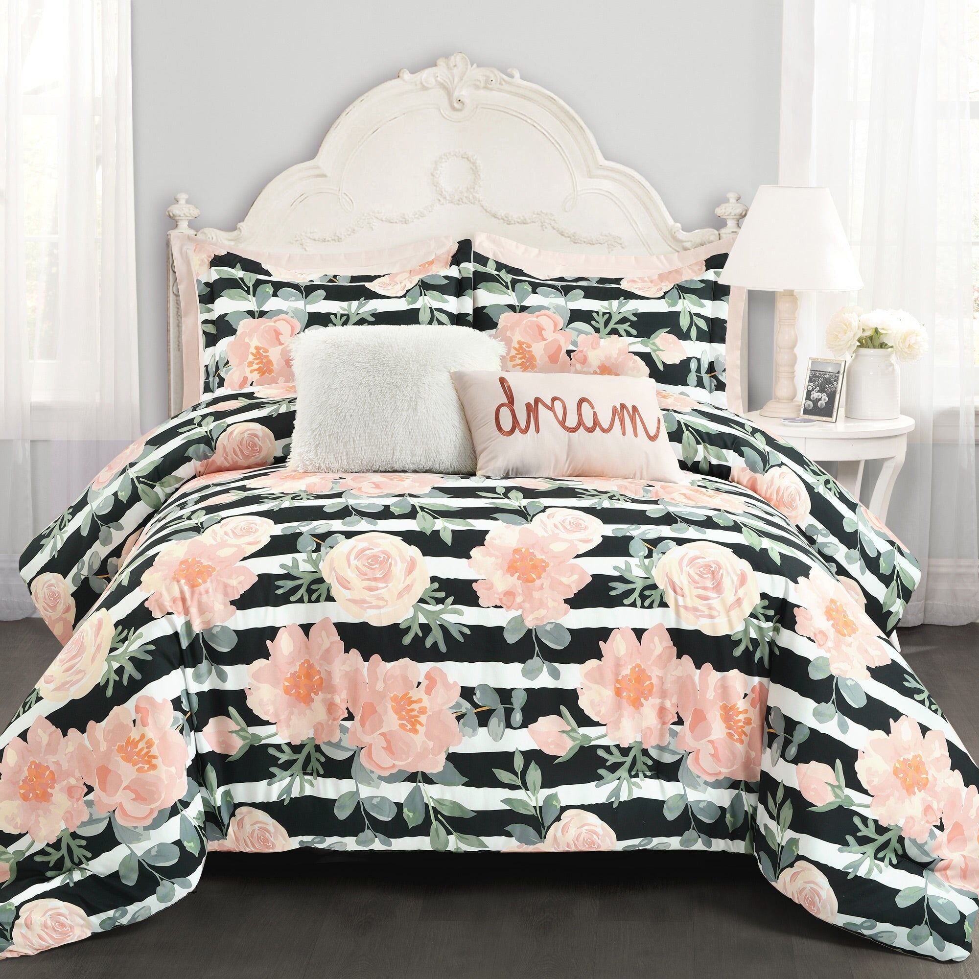 Lush Decor Amara Watercolor Rose 7 Piece Comforter Set