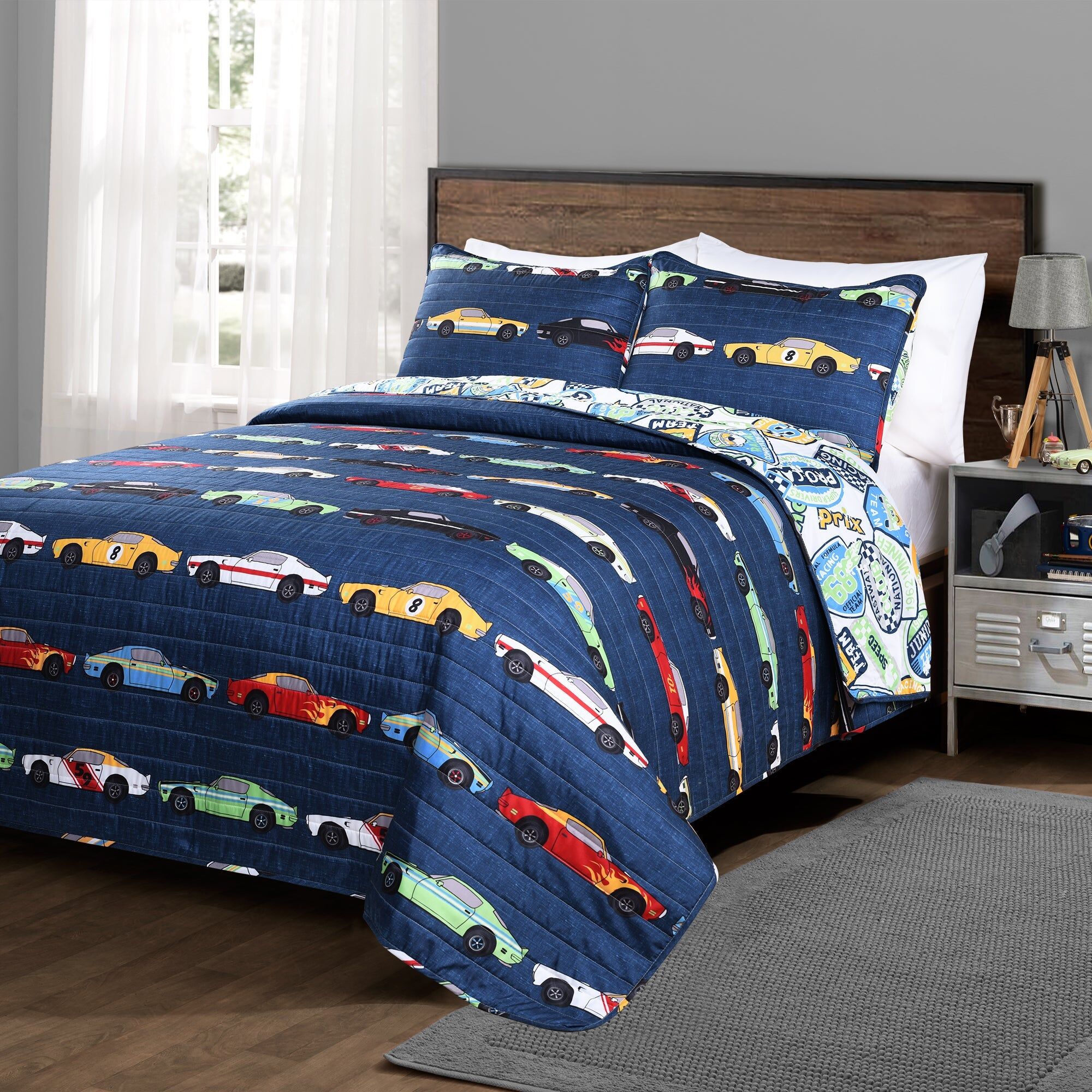 Lush Decor Race Cars Quilt 3 Piece Set Full/Queen Size