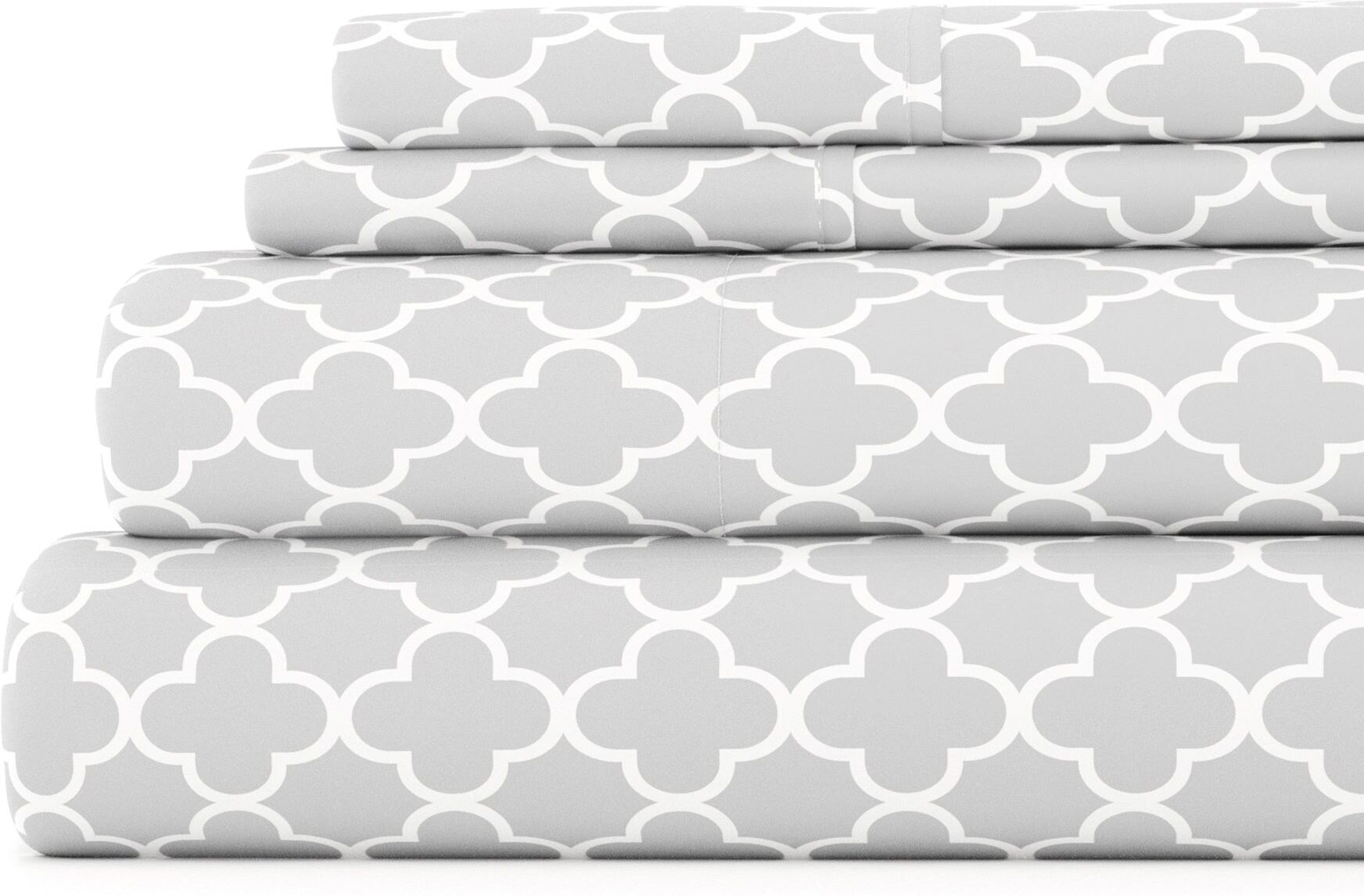 ienjoy Home Quatrefoil Gray Pattern Sheet Set Ultra Soft Microfiber Bedding, Twin