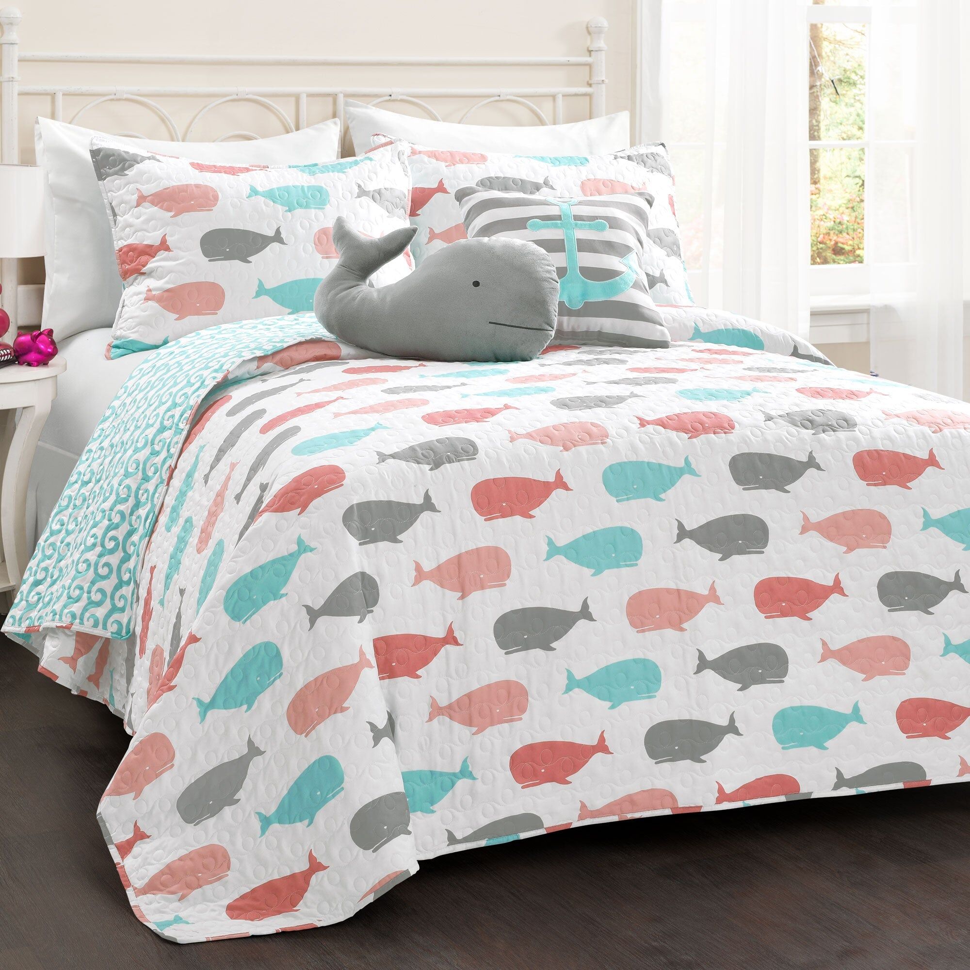 Lush Decor Whale Quilt 5 Piece Set Full/Queen Size