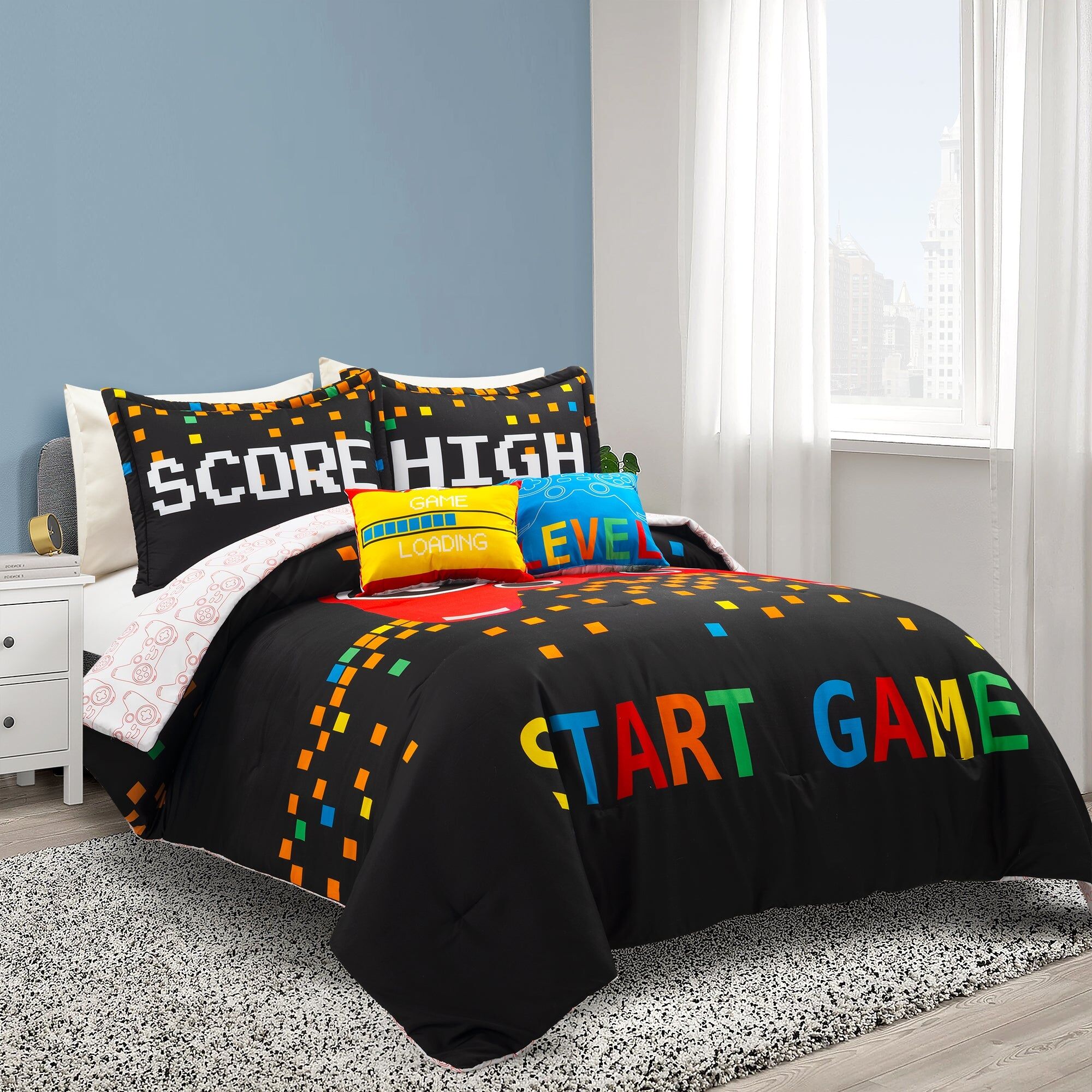 Lush Decor Video Games Reversible Oversized Comforter Navy/Multi 4Pc Set Twin