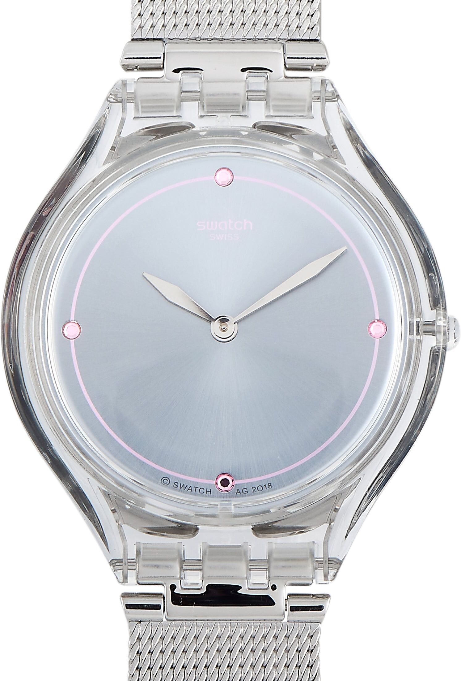 Swatch Skinstones 36.8 mm Plastic and Stainless Steel Silver Dial Watch SVOK105M female