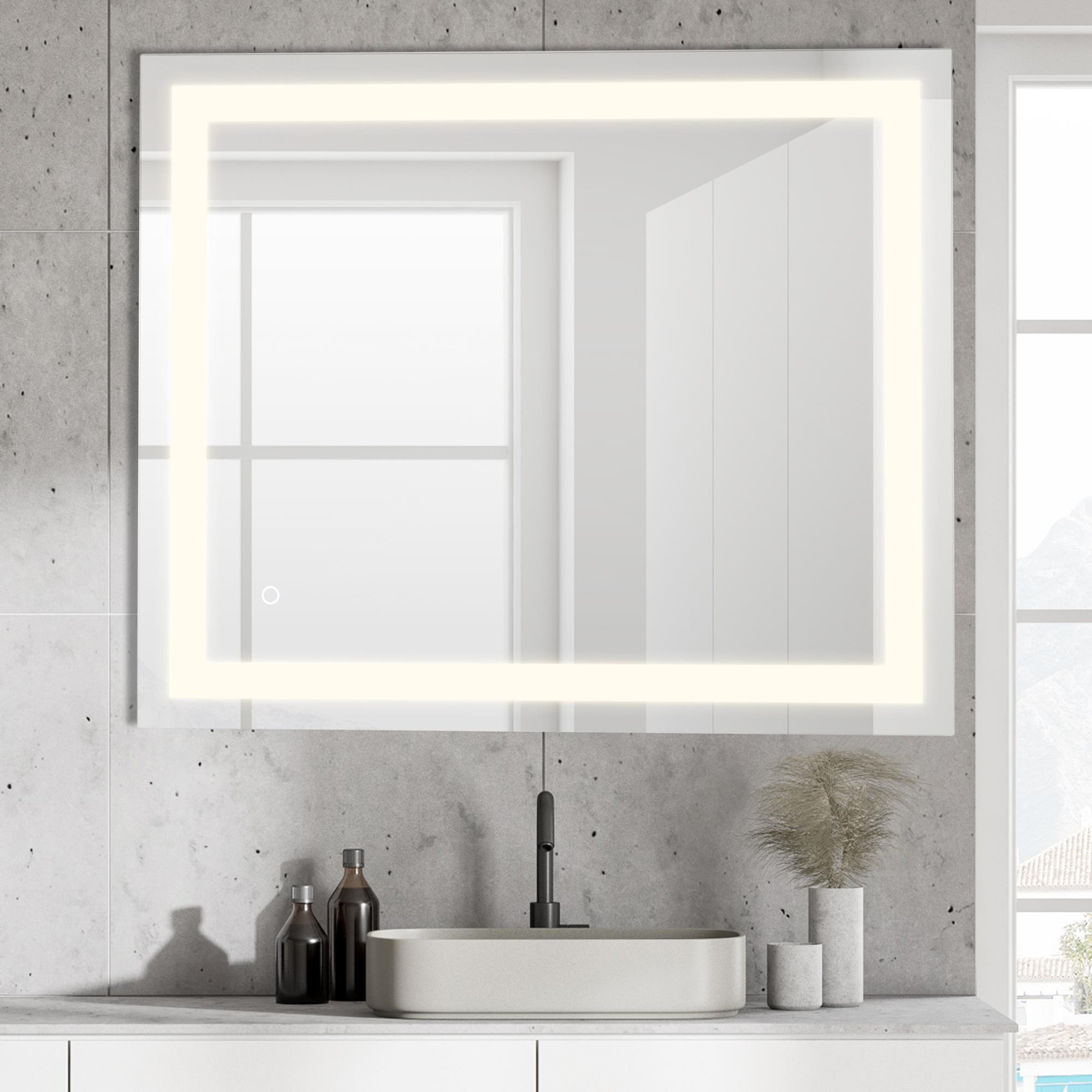 JONATHAN Y Rectangular Frameless Anti-Fog Aluminum Front-lit Tri-color LED Bathroom Vanity Mirror with Smart Touch Control