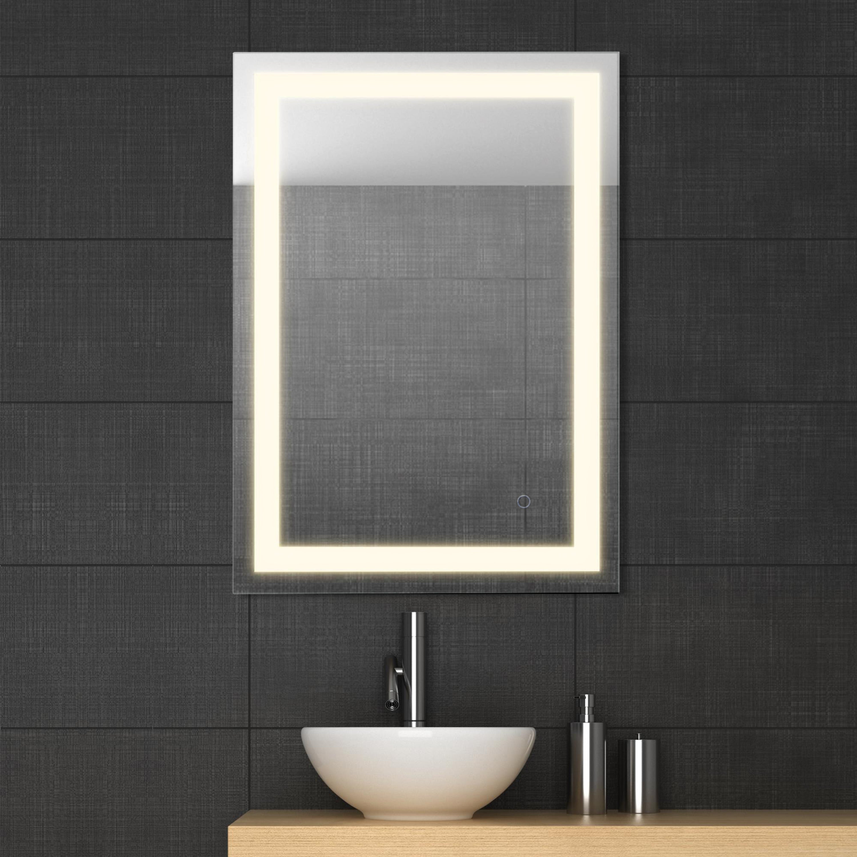 JONATHAN Y Rectangular Frameless Anti-Fog Aluminum Front-lit Tri-color LED Bathroom Vanity Mirror with Smart Touch Control