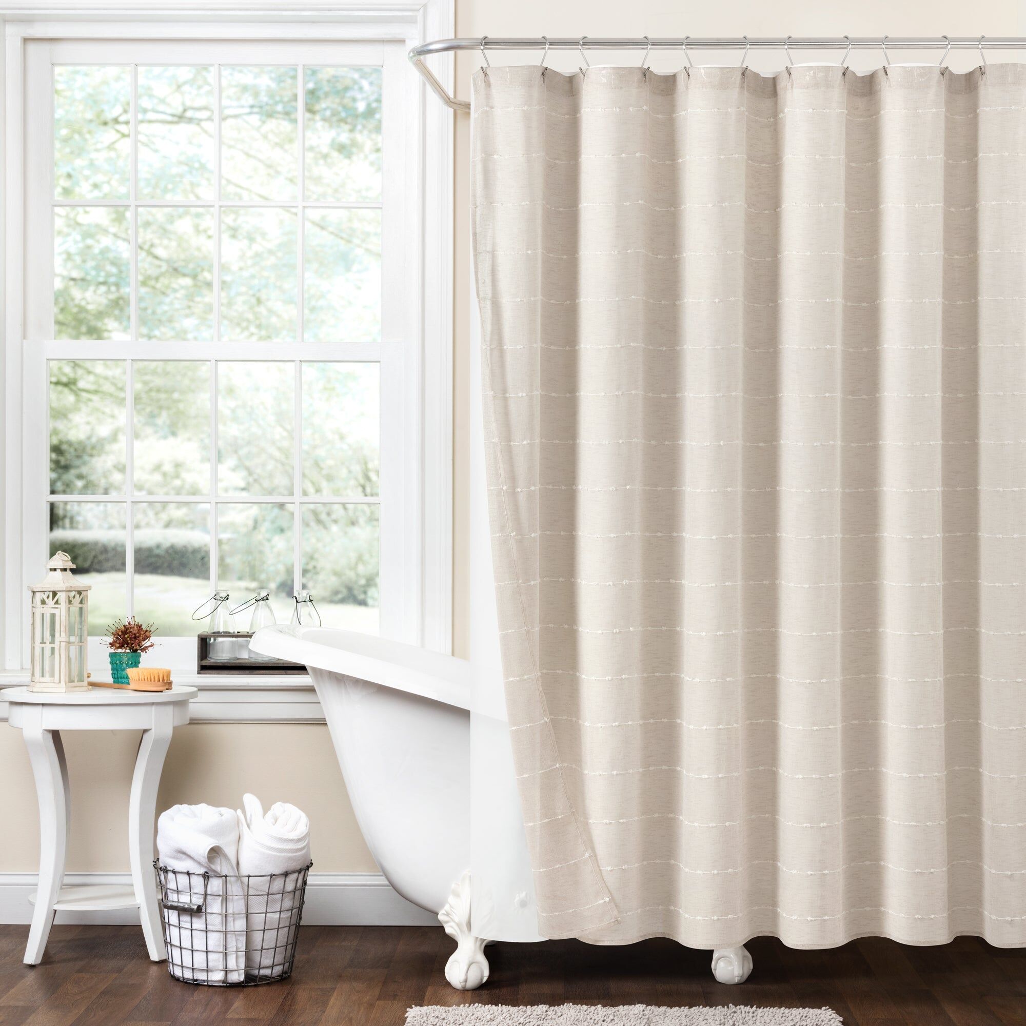 Lush Decor Farmhouse Textured Sheer With Peva Lining Shower Curtain Set