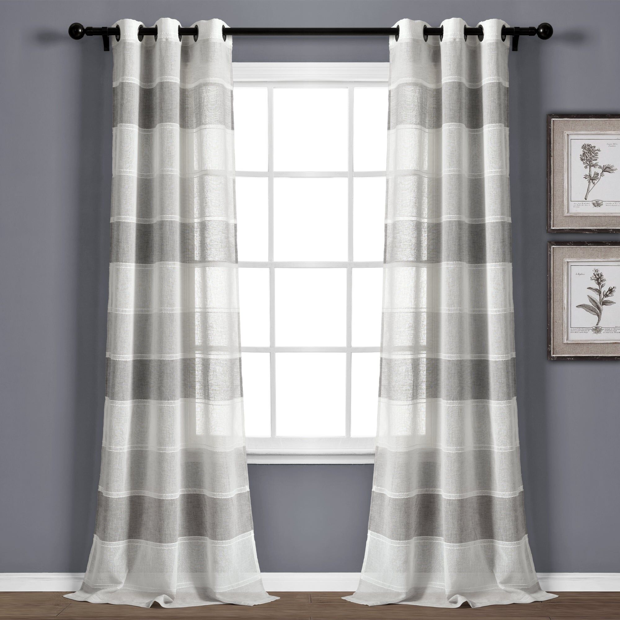 Lush Decor Textured Stripe Grommet Sheer Window Curtain Panel Set