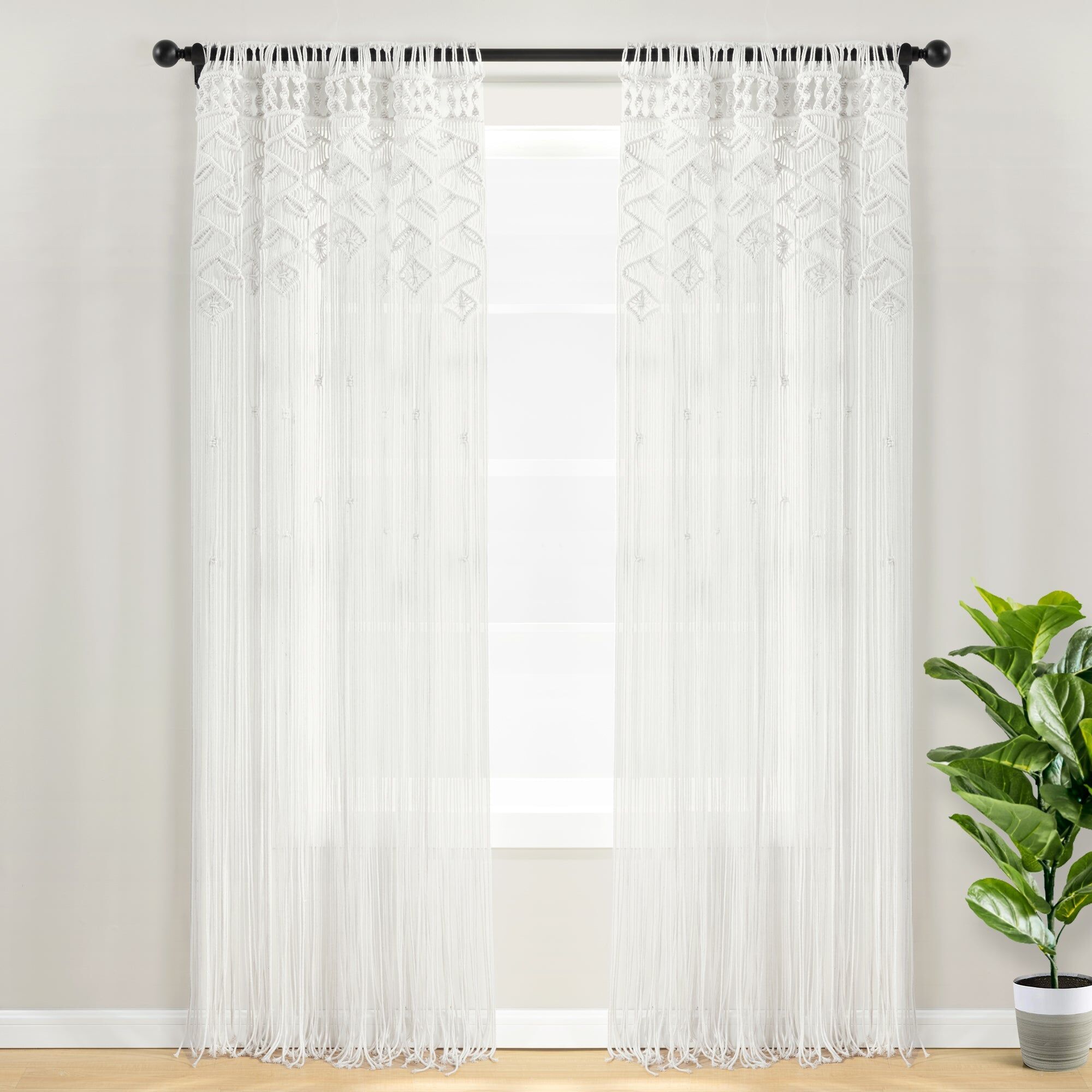 Lush Decor Boho Macrame Leaf Cotton Window Curtain