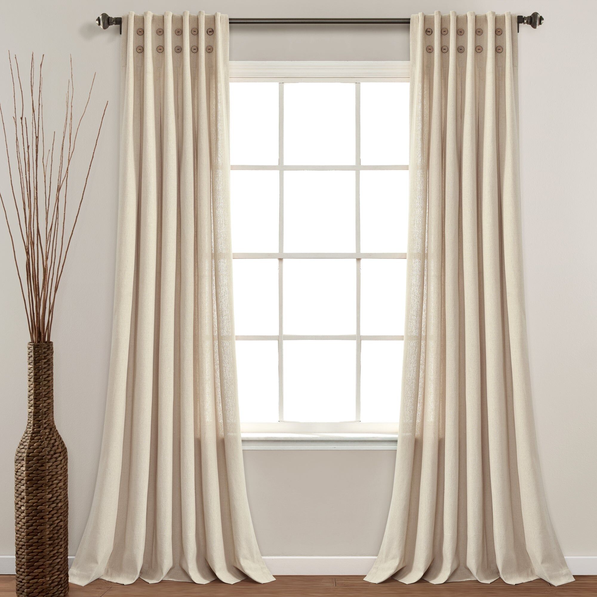 Lush Decor Linen Button Pinched Pleat Window Curtain Panel