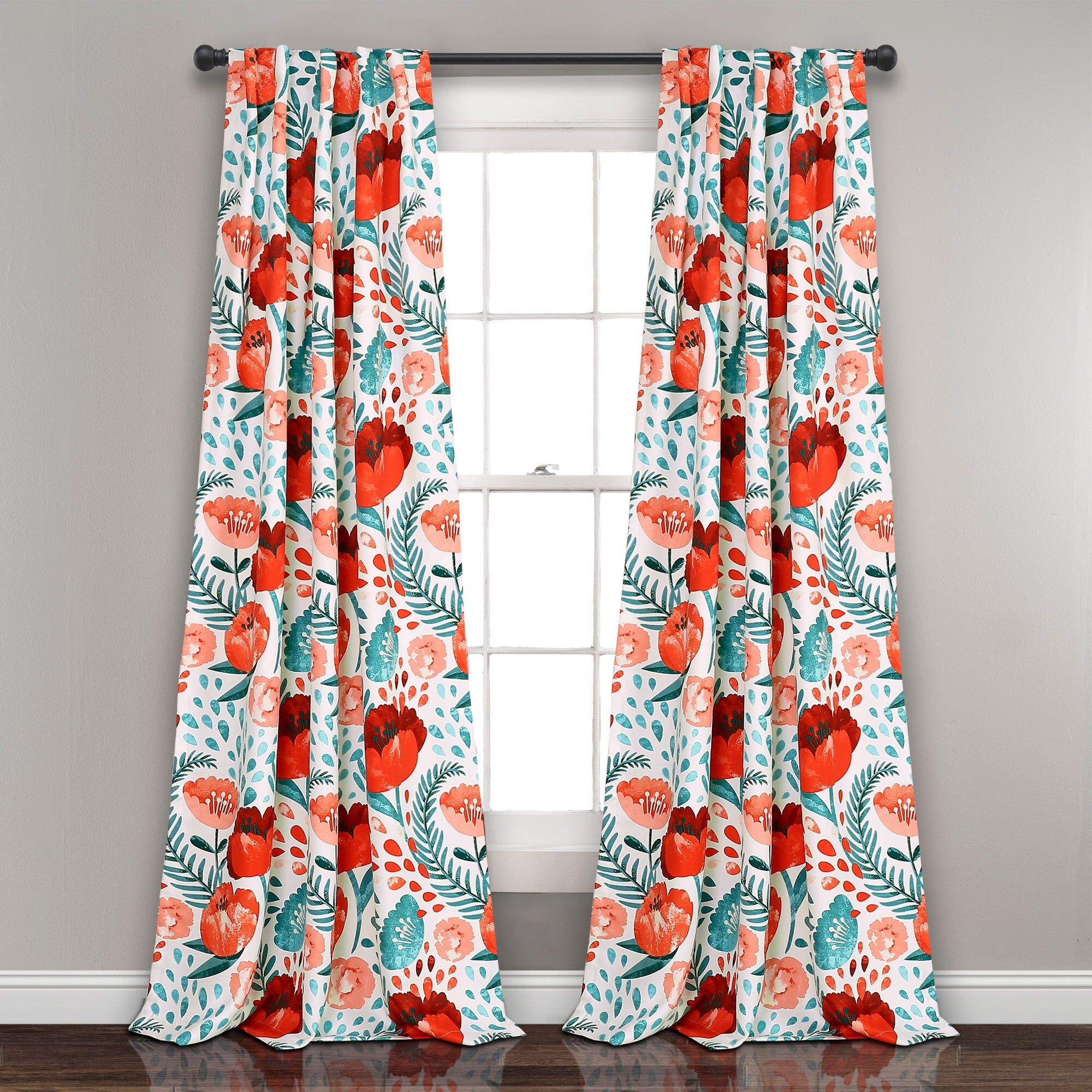 Lush Decor Poppy Garden Light Filtering Window Curtain Panel Set