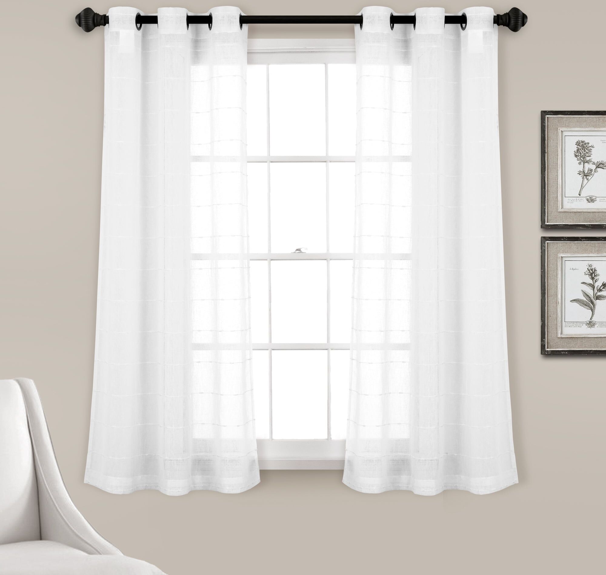 Lush Decor Farmhouse Textured Grommet Sheer Window Curtain Panel Set