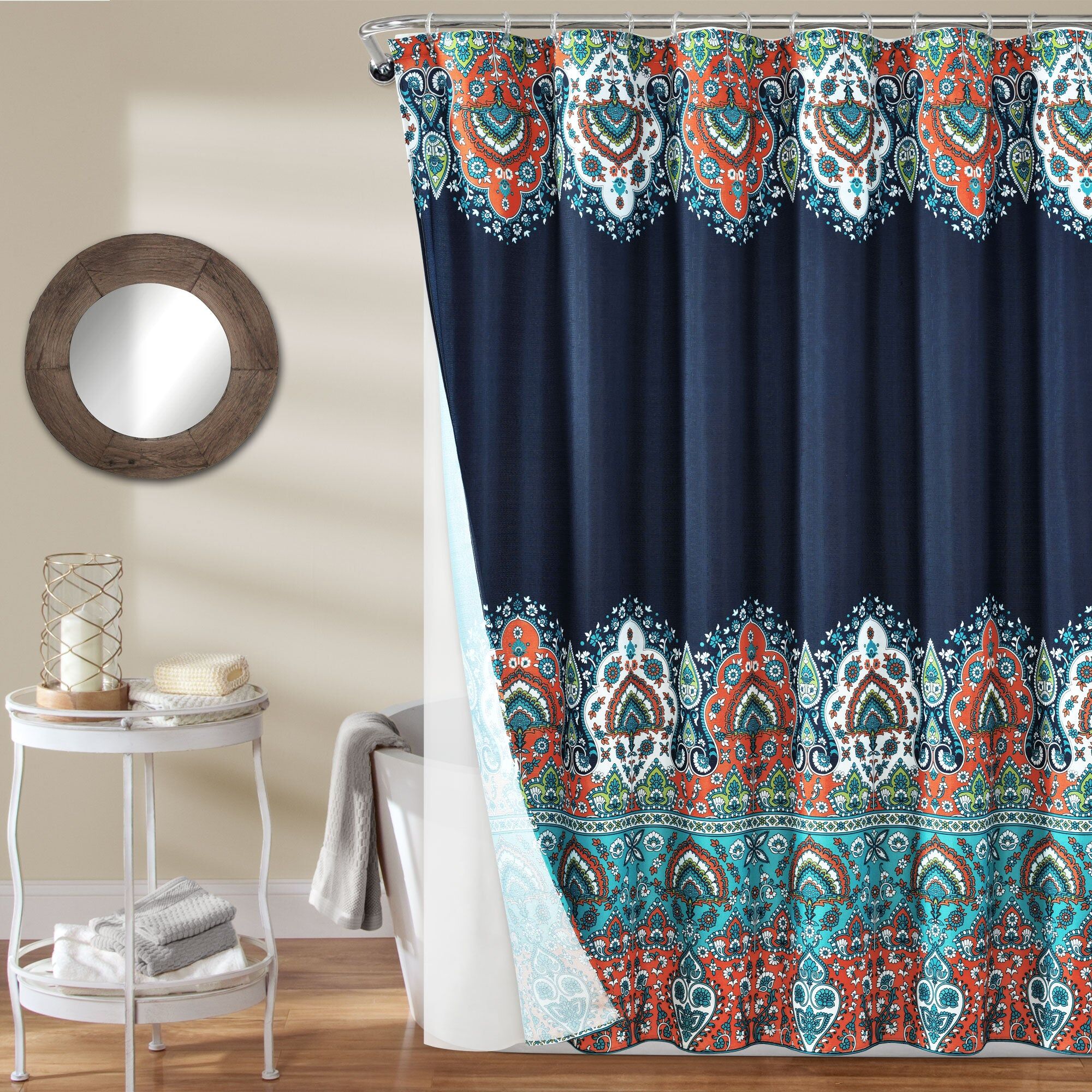 Lush Decor Bohemian Meadow Shower Curtain with Peva Lining and Rings 14Pcs Complete Set