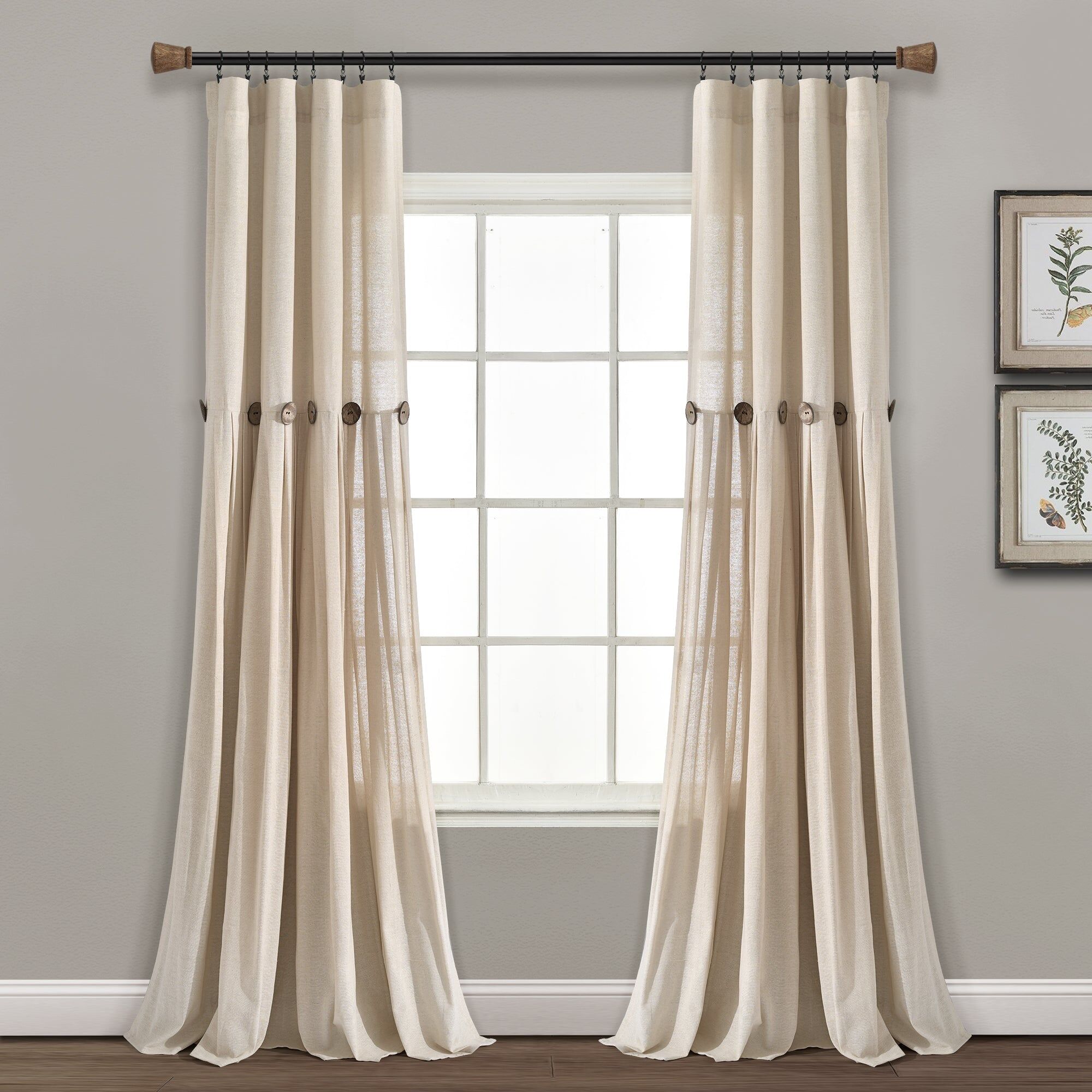 Lush Decor Linen Button Window Curtain Panel