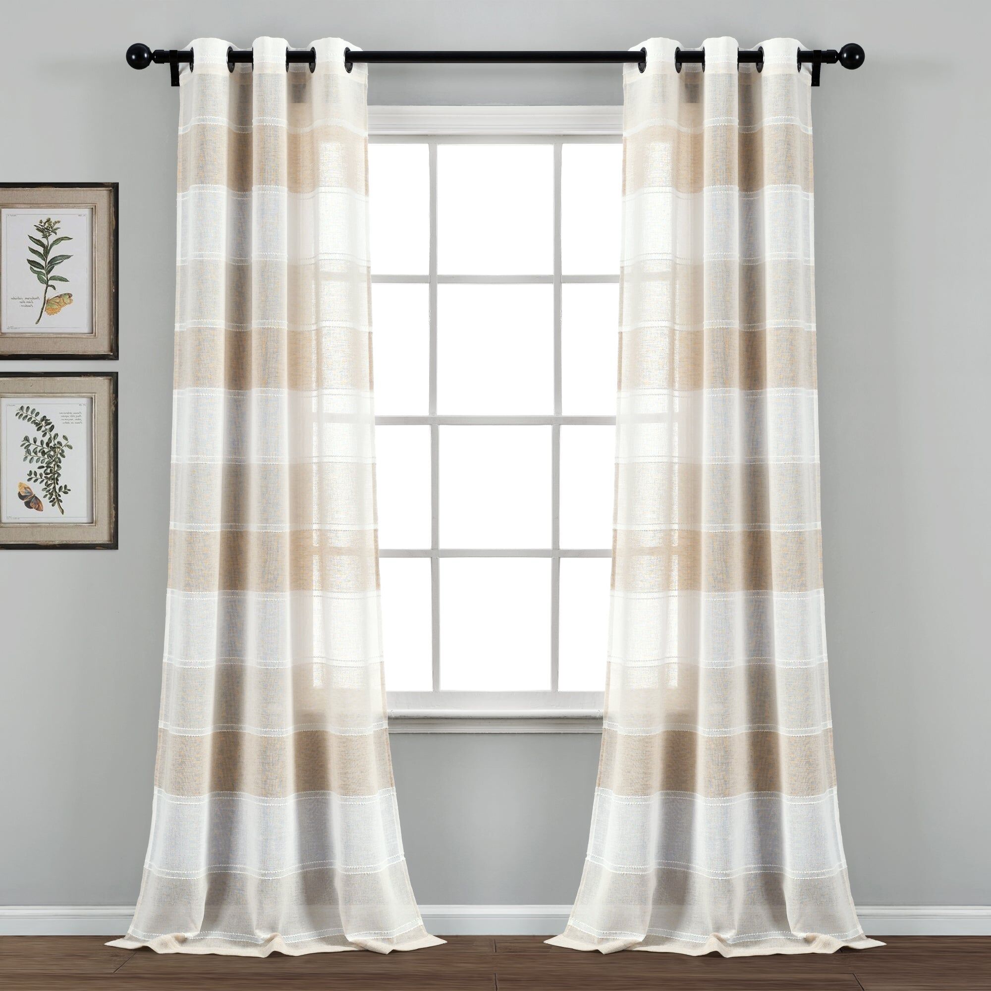 Lush Decor Textured Stripe Grommet Sheer Window Curtain Panel Set