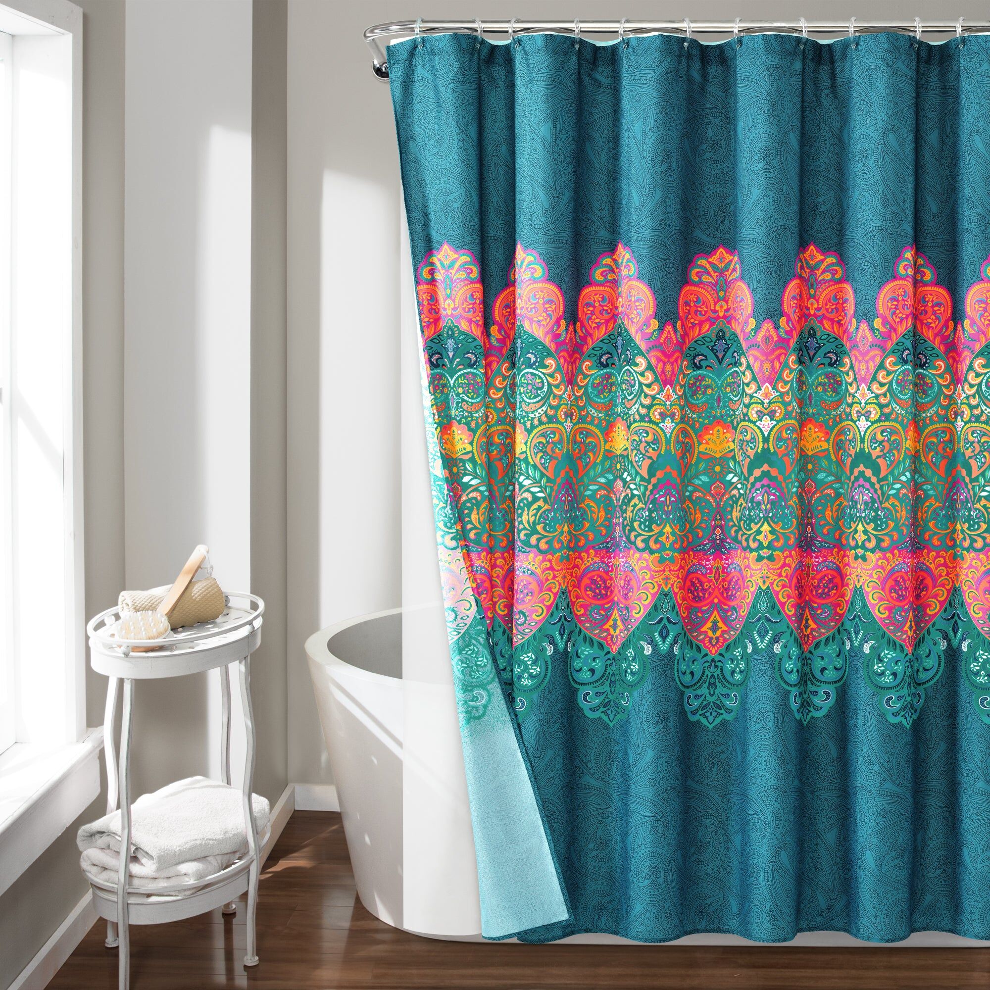 Lush Decor Boho Chic Shower Curtain with Peva Lining and Rings 14Pcs Complete Set