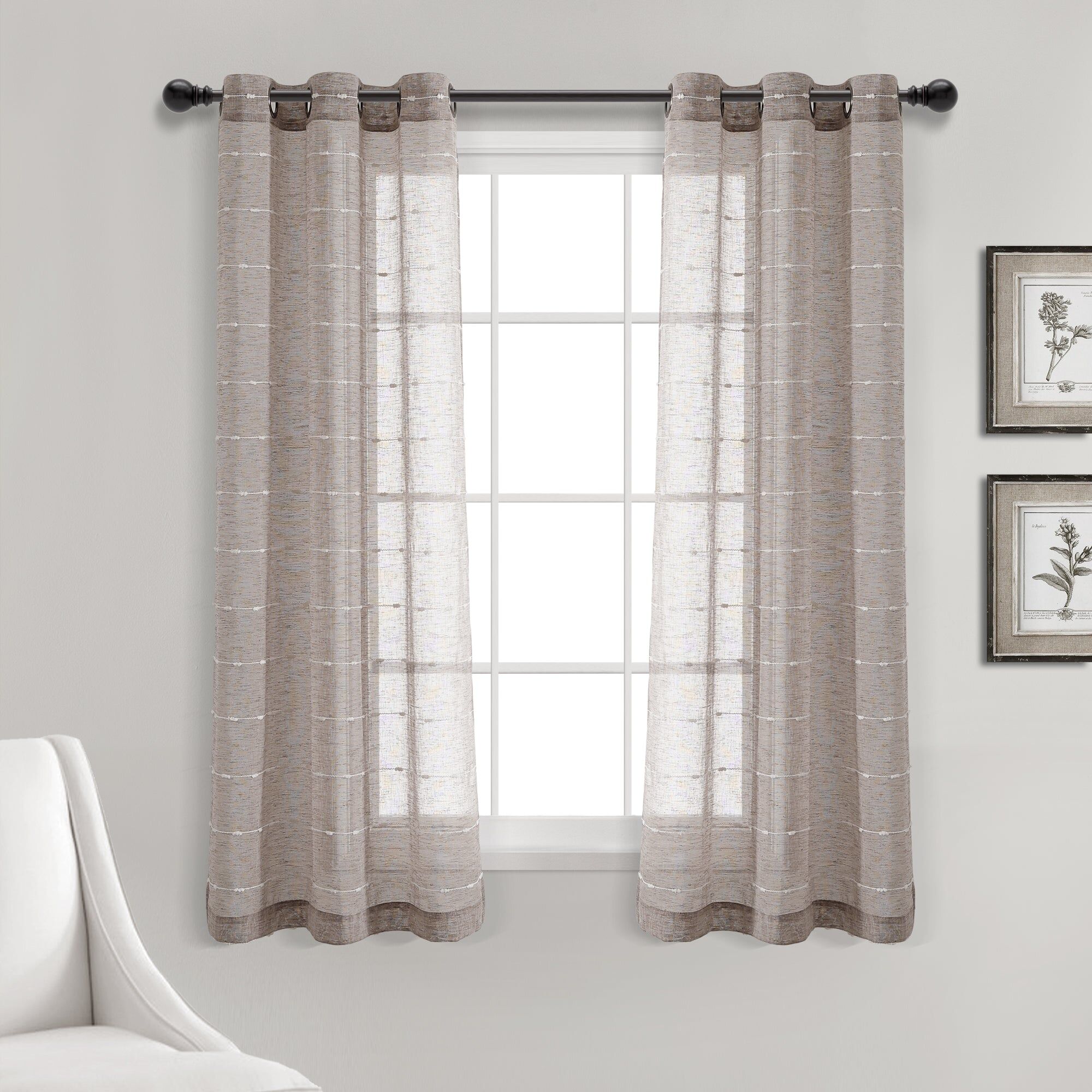 Lush Decor Farmhouse Textured Grommet Sheer Window Curtain Panel Set