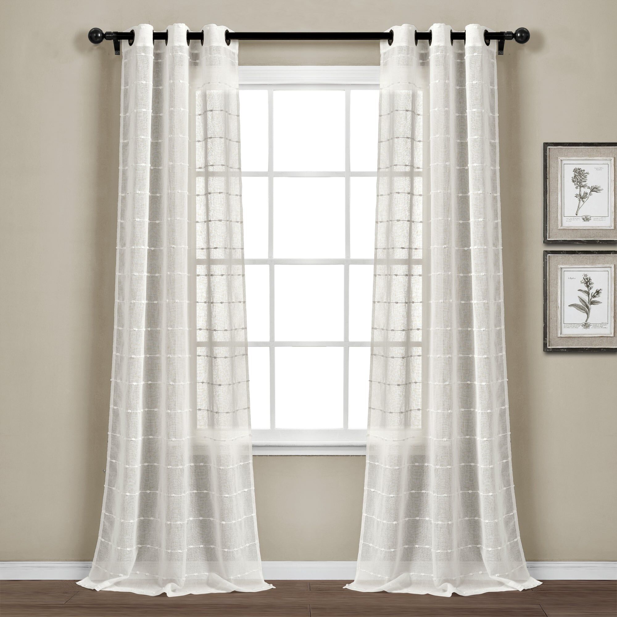 Lush Decor Farmhouse Textured Grommet Sheer Window Curtain Panel Set