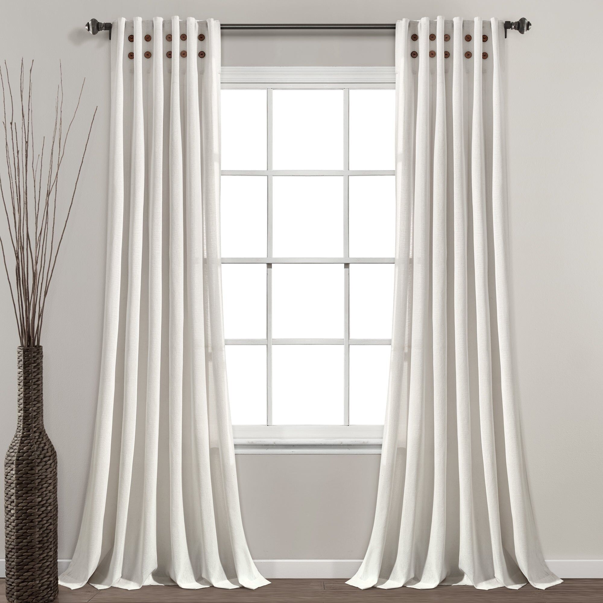 Lush Decor Linen Button Pinched Pleat Window Curtain Panel