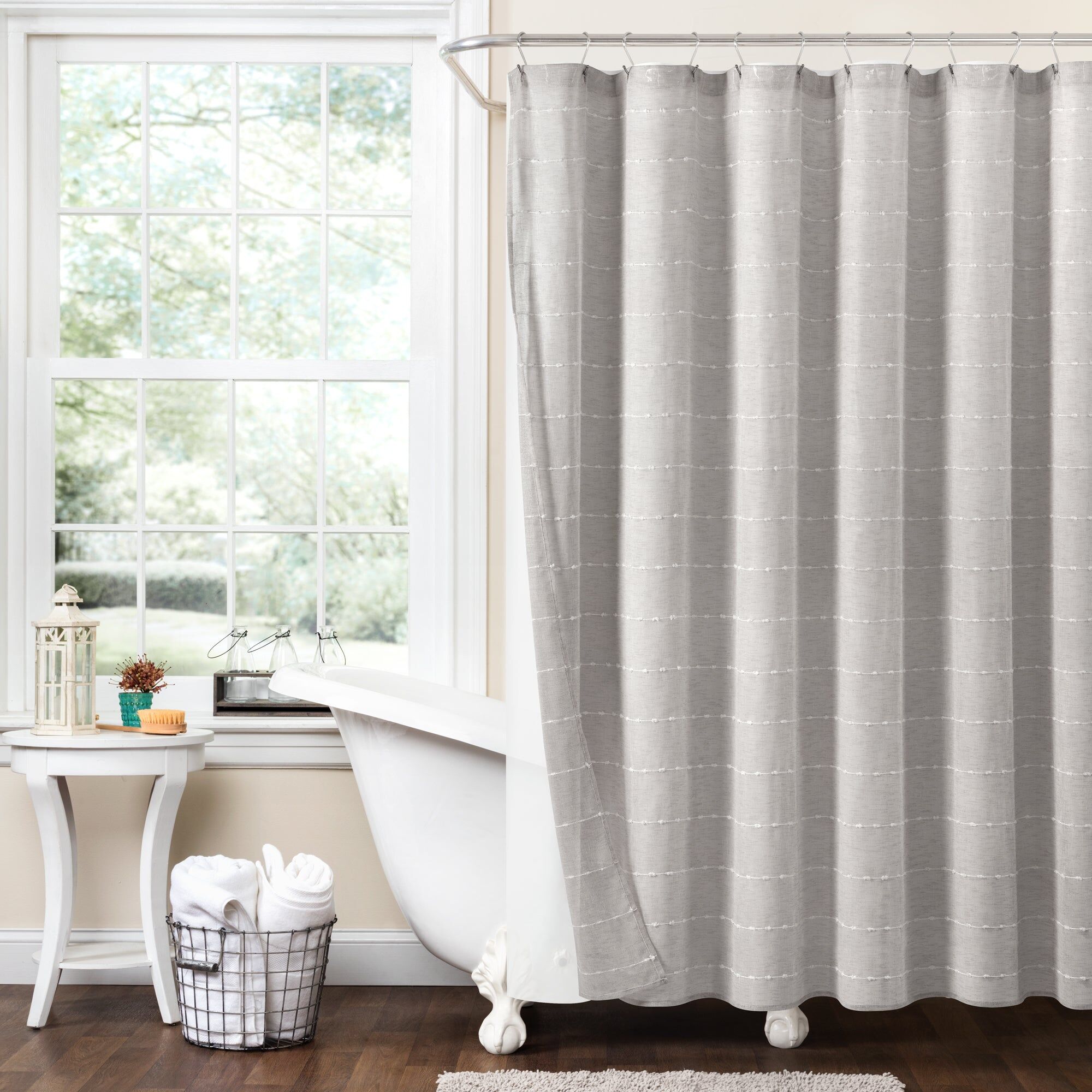 Lush Decor Farmhouse Textured Sheer With Peva Lining Shower Curtain Set