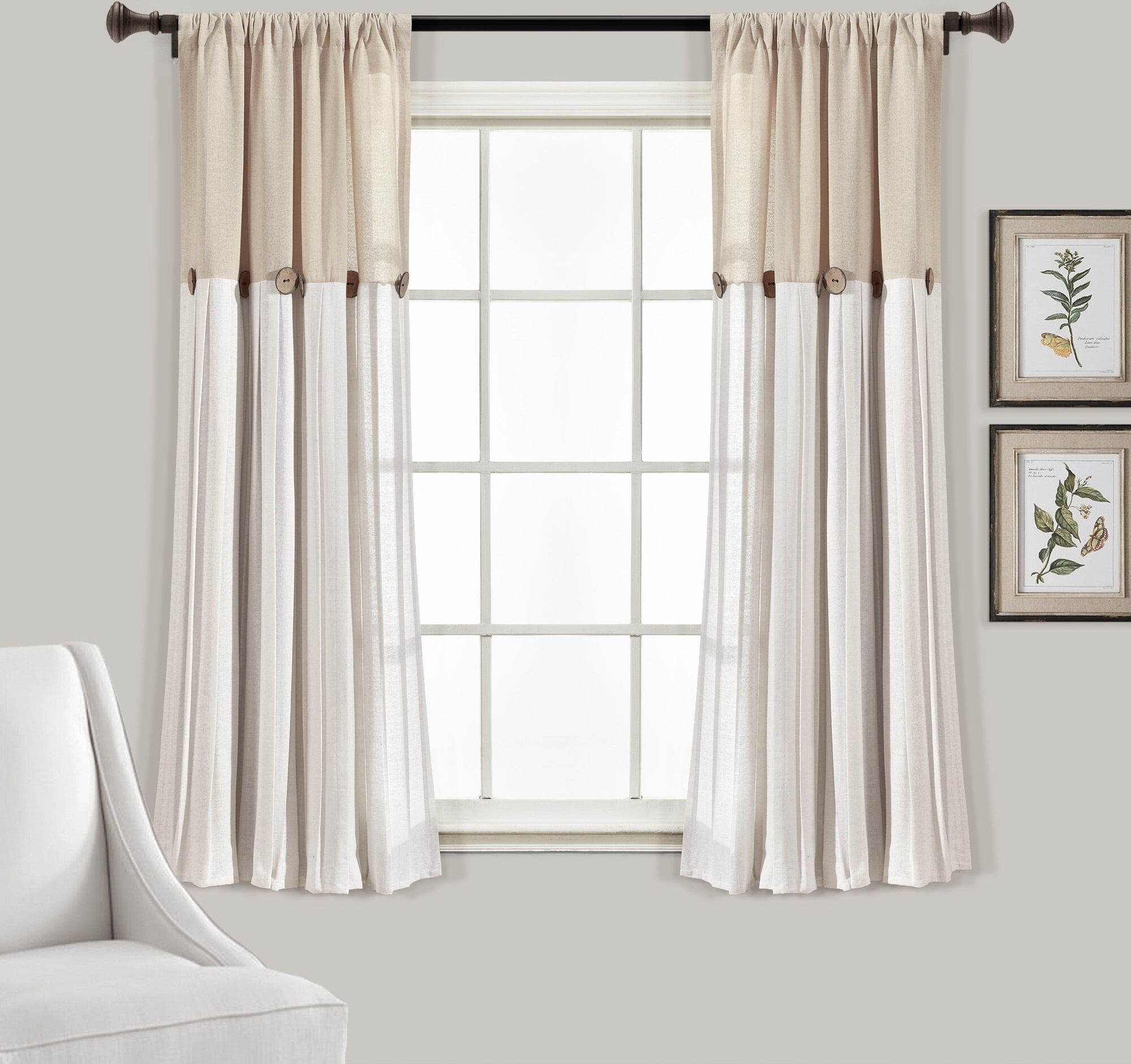 Lush Decor Lush Décor Linen Button Window Curtain Panel Linen Single 40X45