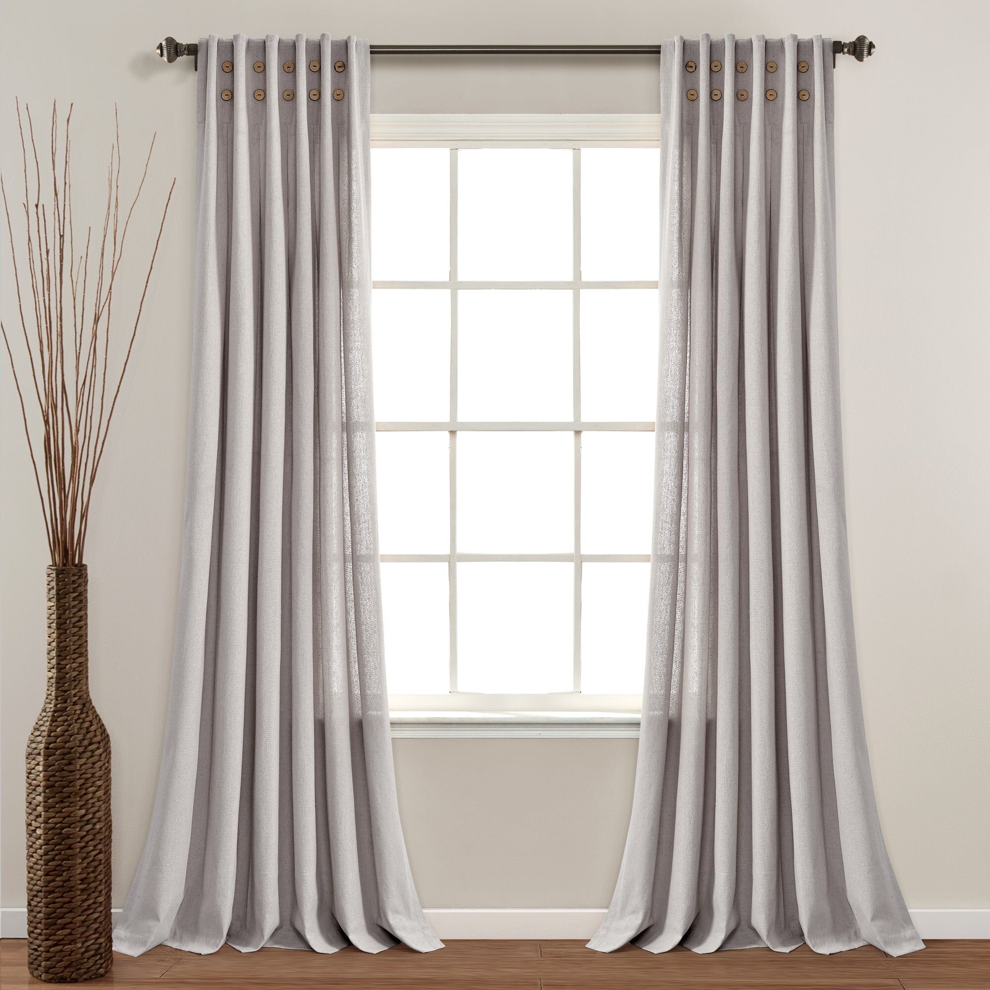 Lush Decor Linen Button Pinched Pleat Window Curtain Panel