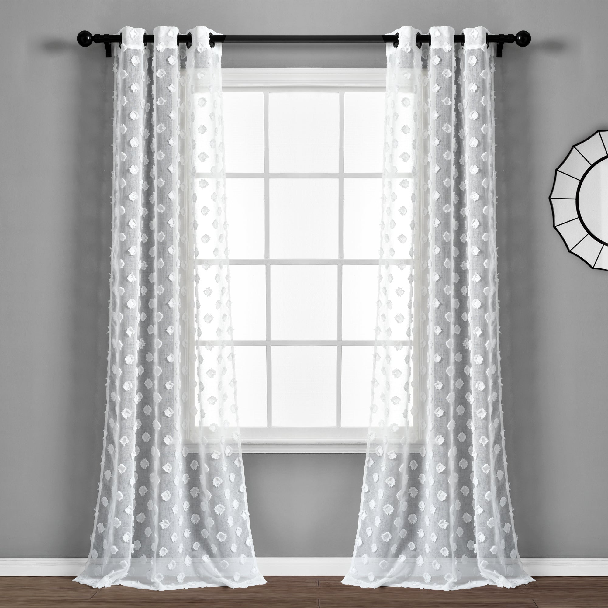 Lush Decor Textured Dot Grommet Sheer Window Curtain Panel Set