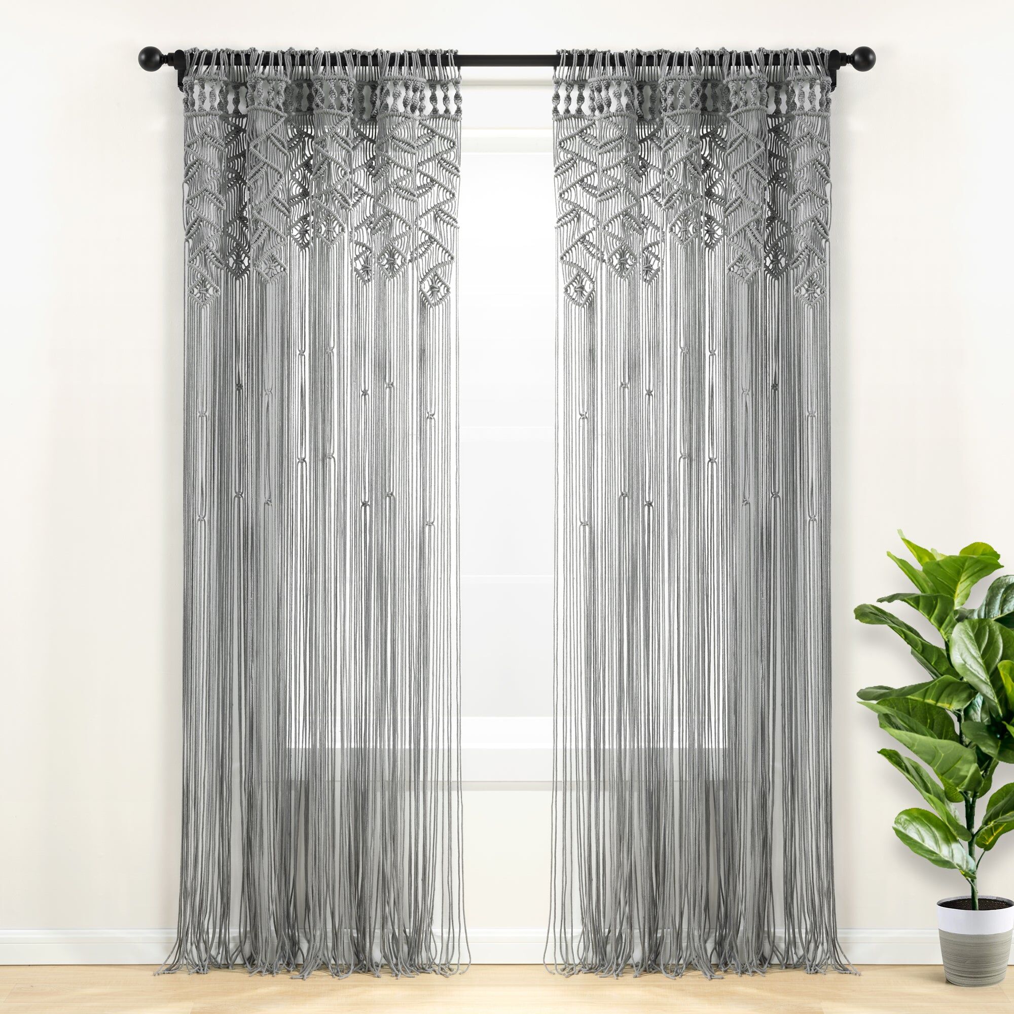 Lush Decor Boho Macrame Leaf Cotton Window Curtain