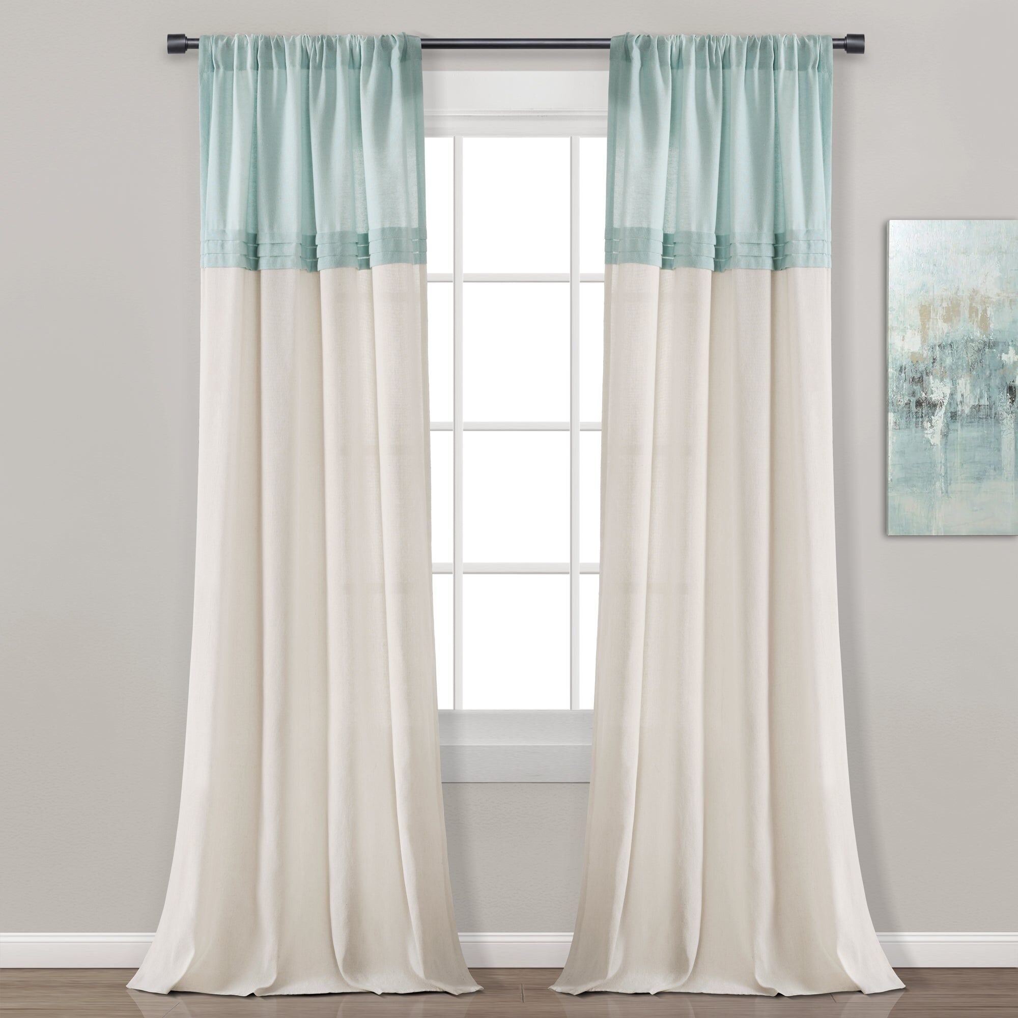 Lush Decor Farmhouse Faux Linen Colorblock Pleated Window Curtains