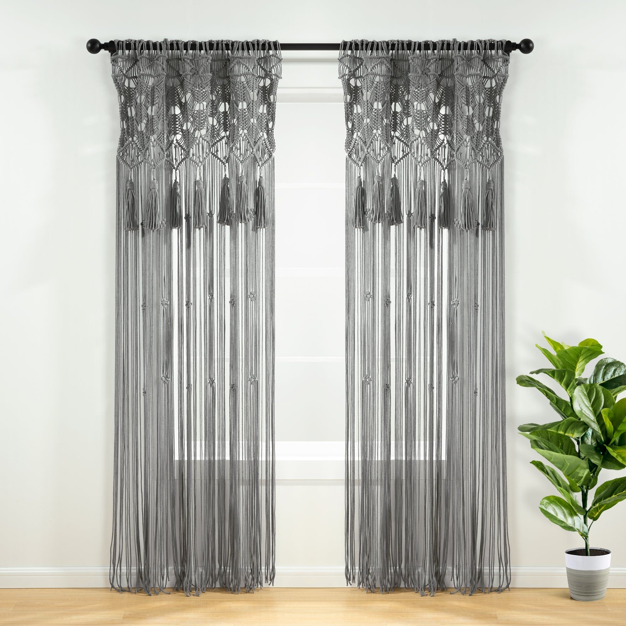 Lush Decor Boho Macrame Tassel Cotton Window Curtain