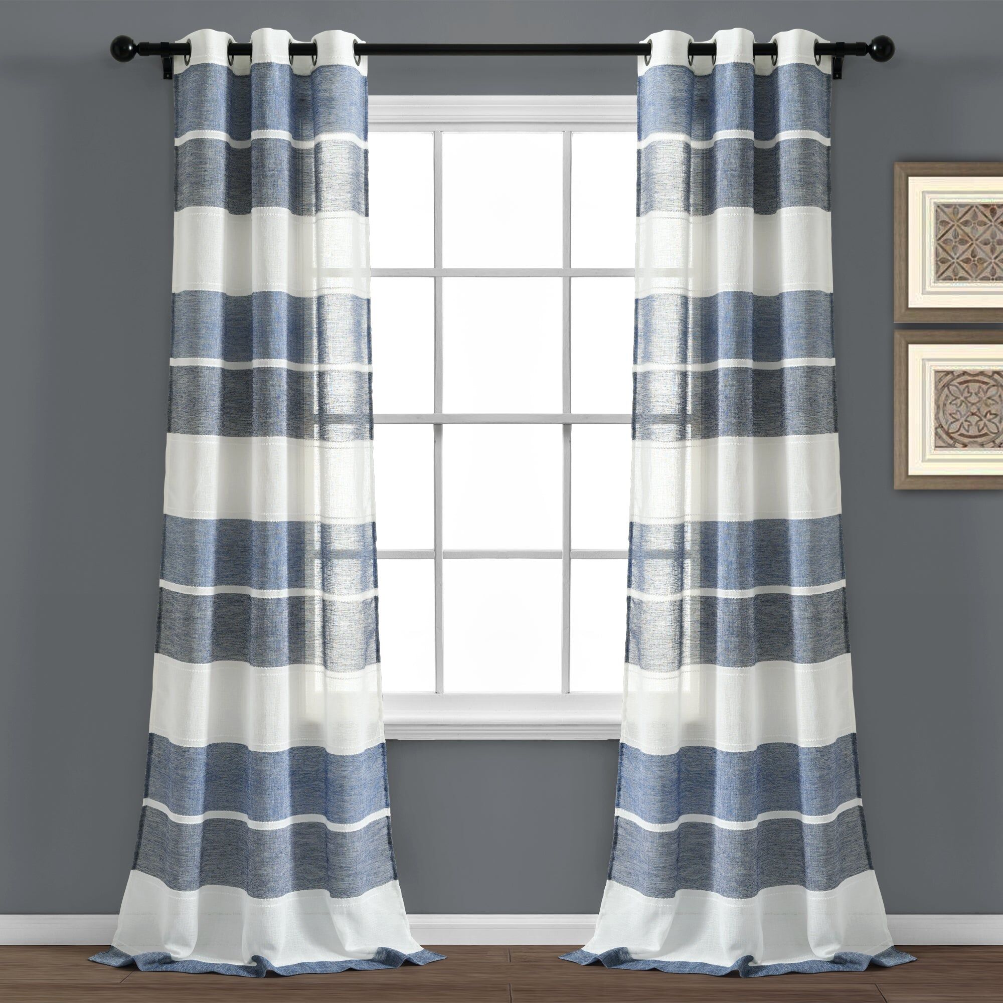 Lush Decor Textured Stripe Grommet Sheer Window Curtain Panel Set