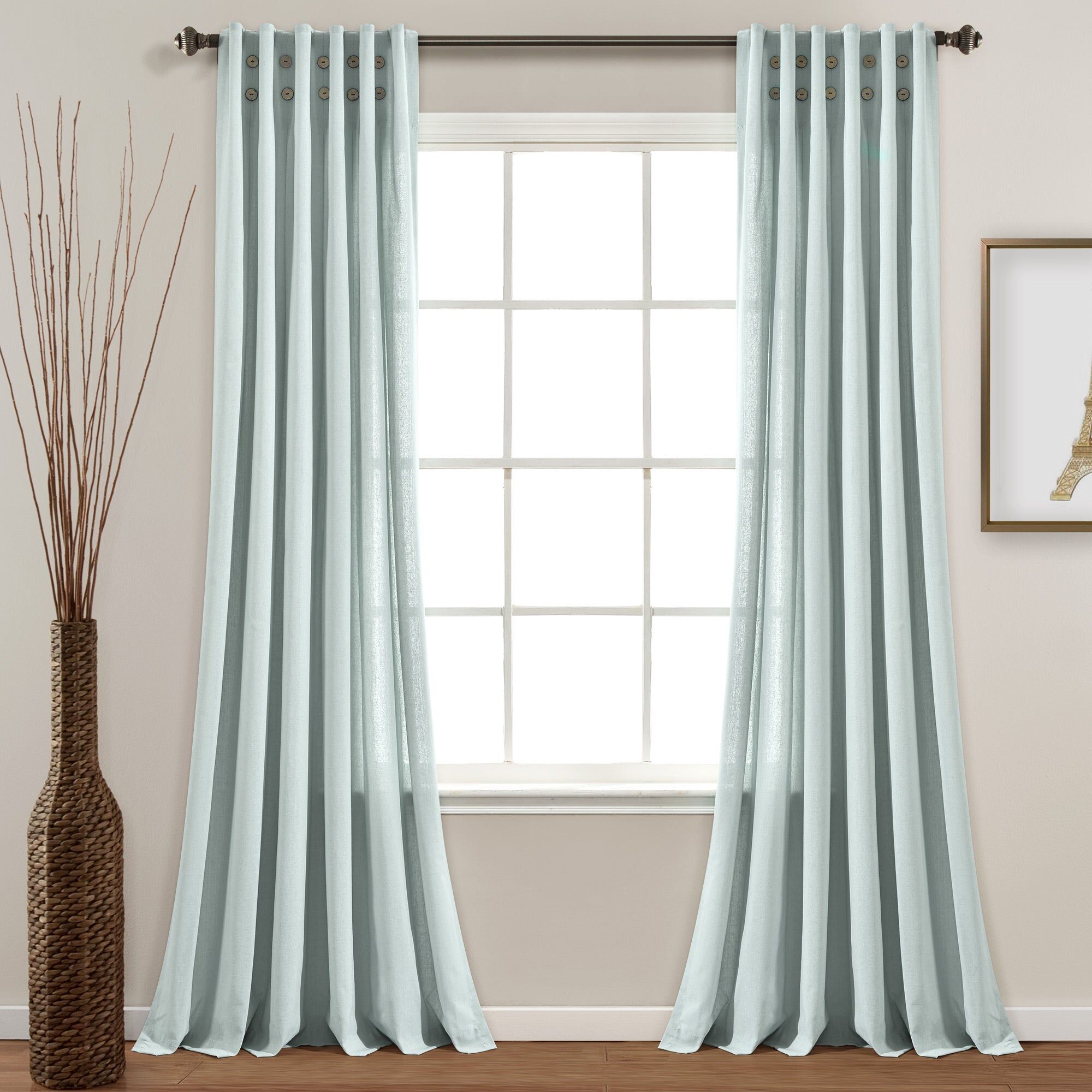 Lush Decor Linen Button Pinched Pleat Window Curtain Panel