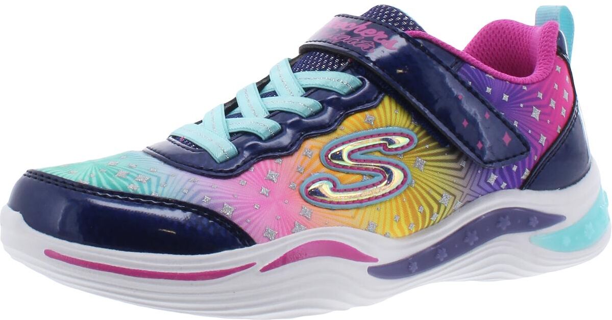 Skechers S Lights-Power Petals-Painted Daisy Girls Rainbow Glitter Light-Up Shoes US 2 Little Kid female