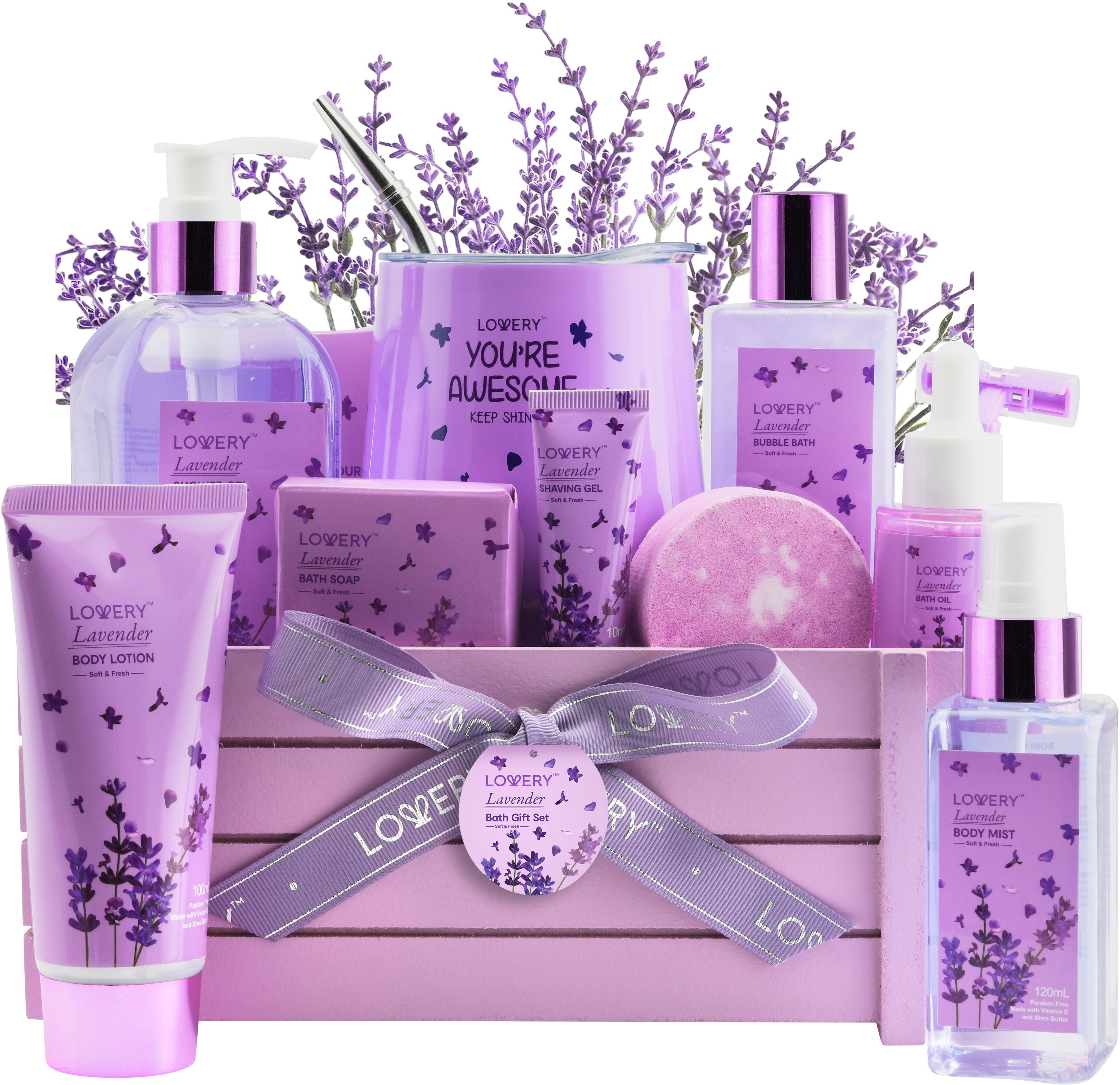 Lovery Lavender Home Spa Gift Basket, 12 Piece