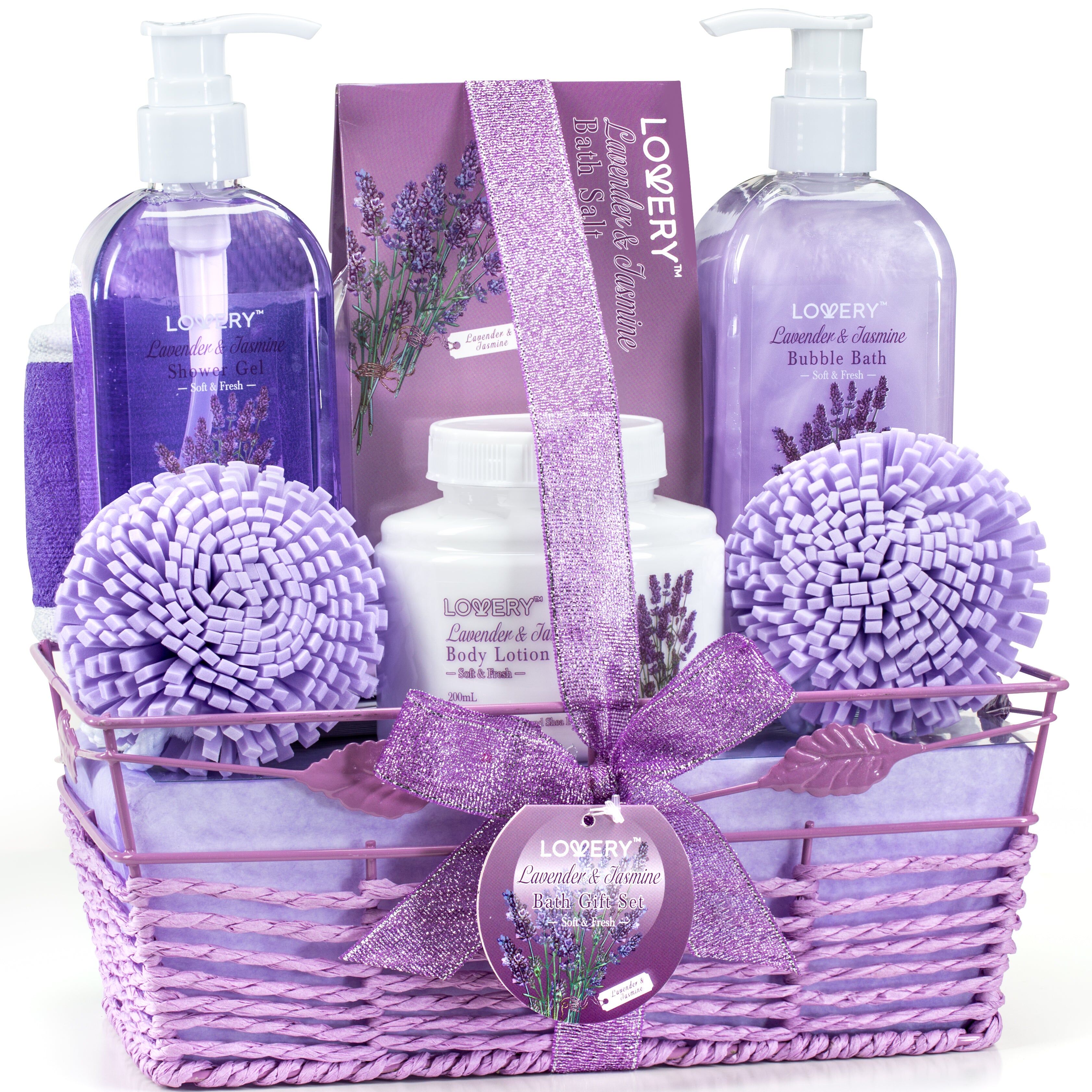 Lovery Home Spa Gift Baskets - Lavender & Jasmine Home Spa - 8pc Set