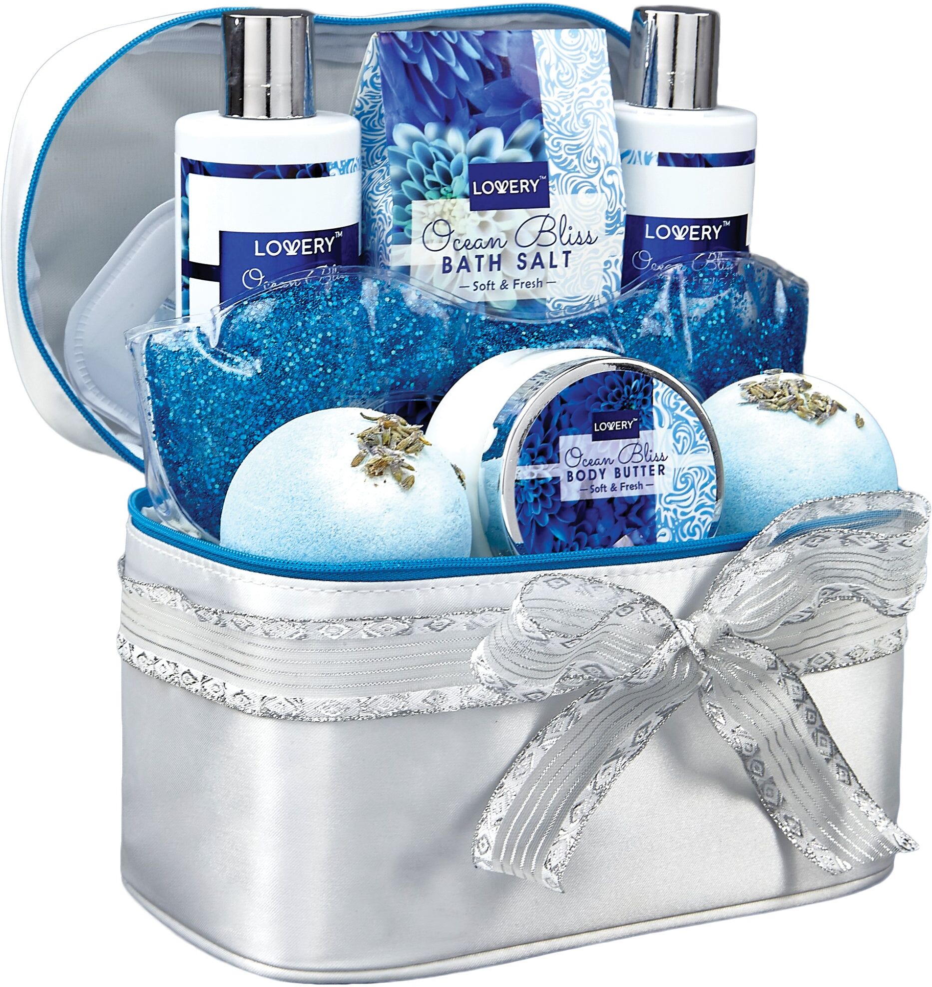 Lovery Home Spa Gift Baskets - Ocean Bliss Spa Set - Glitter Eye Gel Mask & More