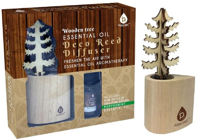 PURSONIC 3D Wood Tree Decor Reed Diffuser with Peppermint Essential oils