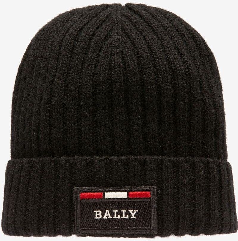 Bally Men's Black Ribbed Logo Wool Beanie 6240324 male