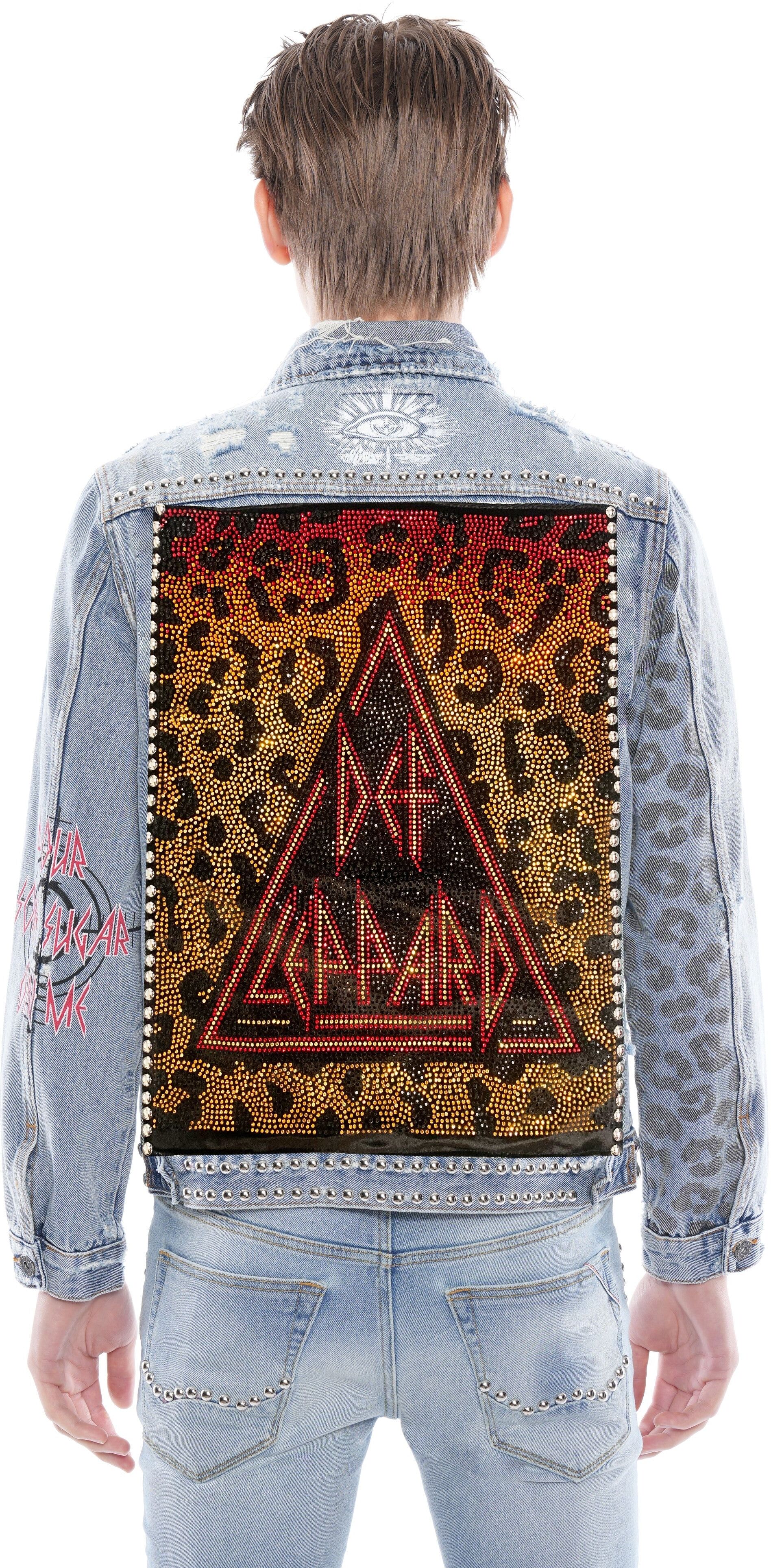 Cult of Individuality-Men TYPE II DENIM JACKET IN DEF LEPPARD CRYSTAL Large male