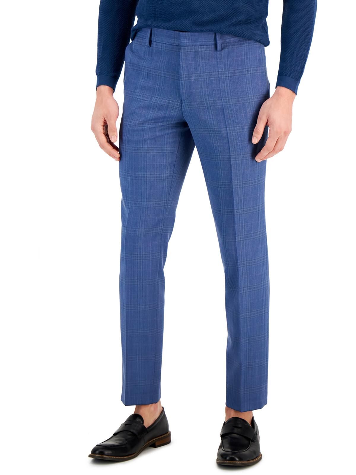 Hugo Boss Mens Wool Blend Plaid Dress Pants 34" Waist Regular male