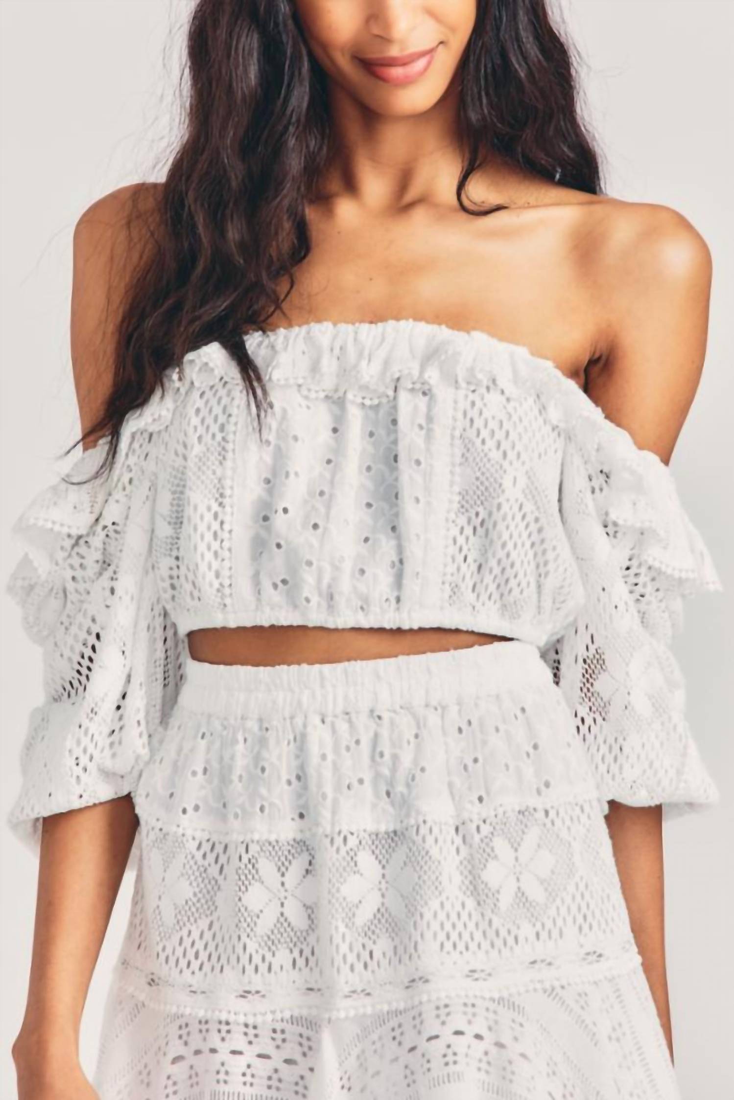 LoveShackFancy Dorabella Crop Top In True White Large female