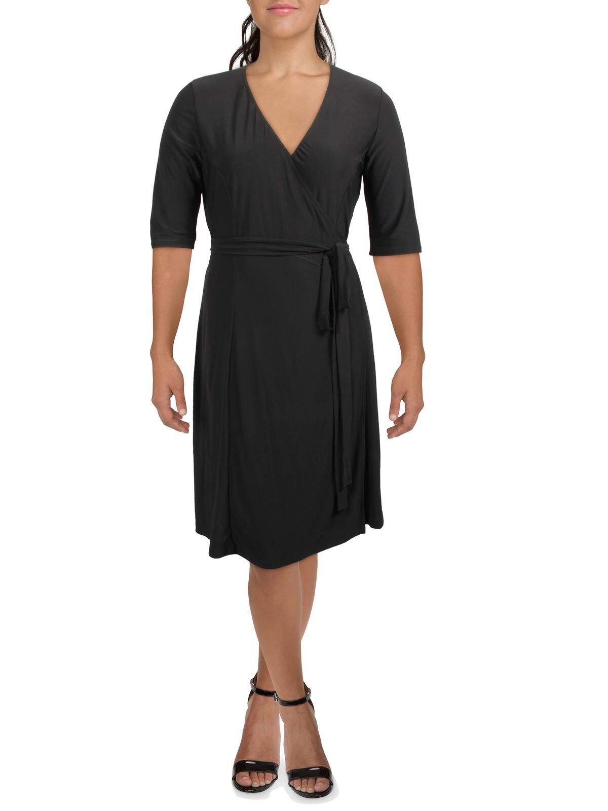 Kiyonna Plus Womens Knit Knee-Length Wrap Dress Plus Size 1X female