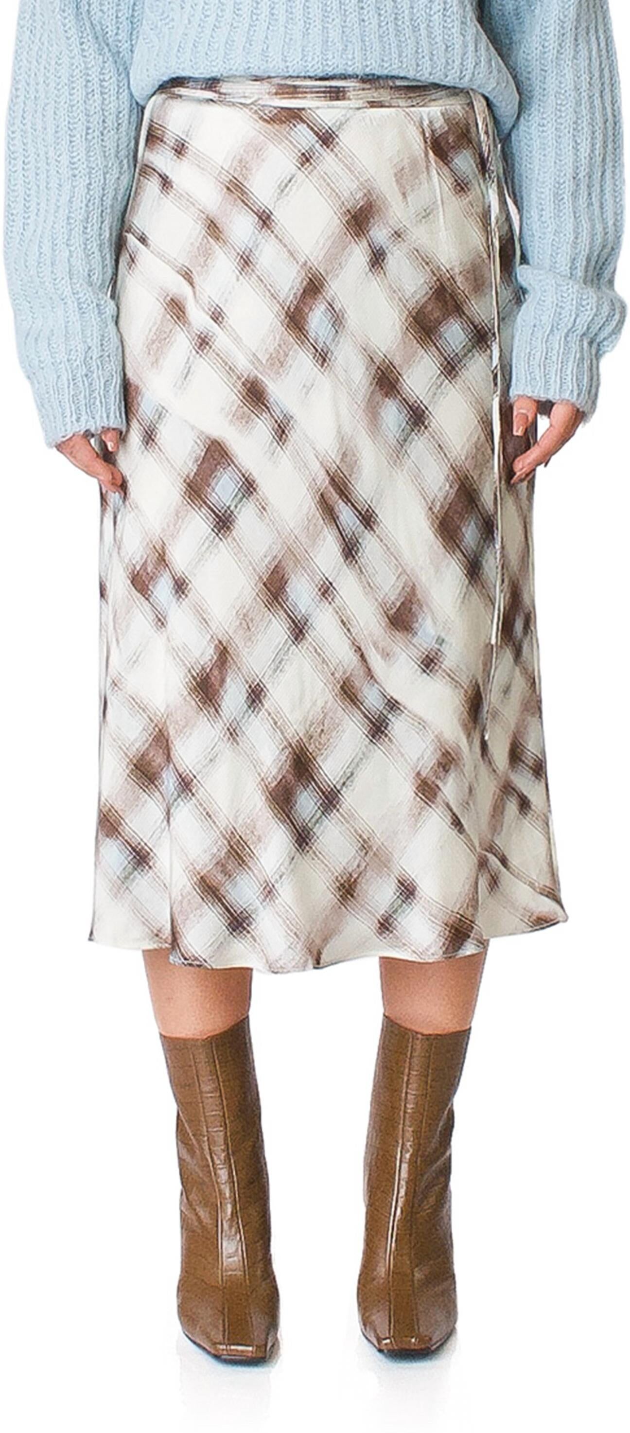 Proenza Schouler White Label Plaid Satin Midi Skirt In Mist Trompe L'oeil US 10 (M) female