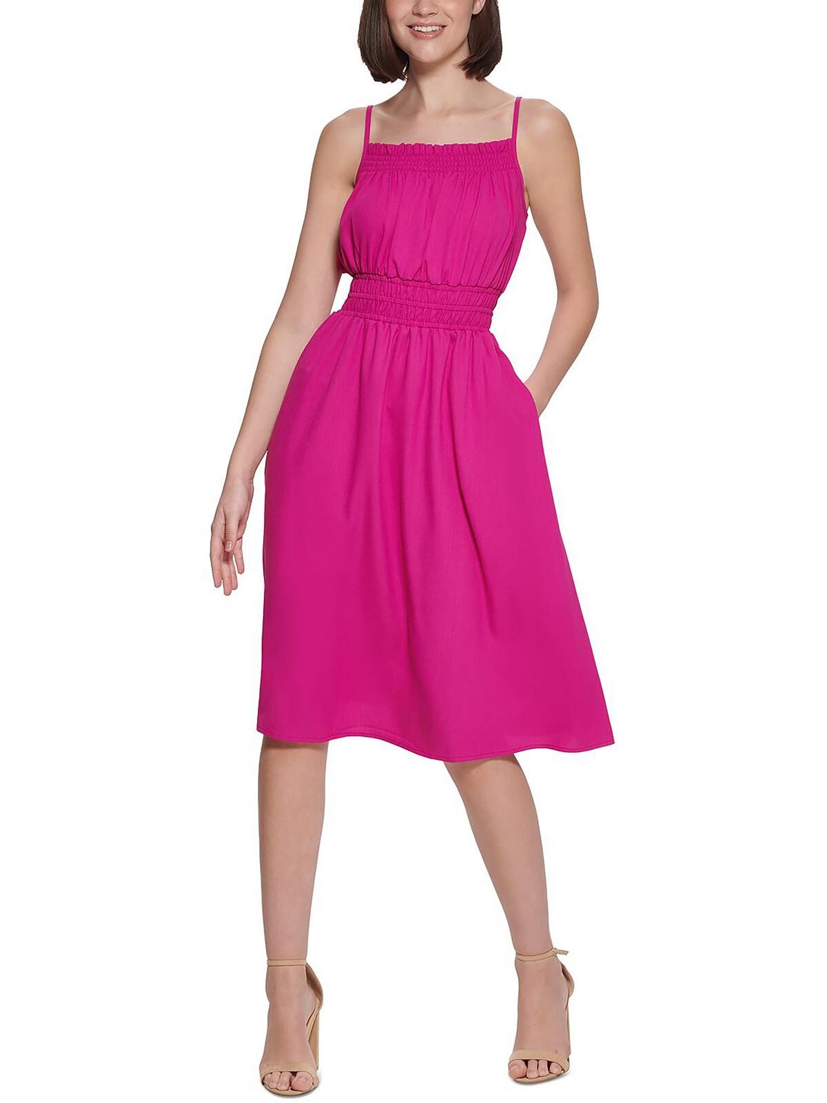 Kensie Dresses Womens Smocked Mini Fit & Flare Dress US 14 (L) female