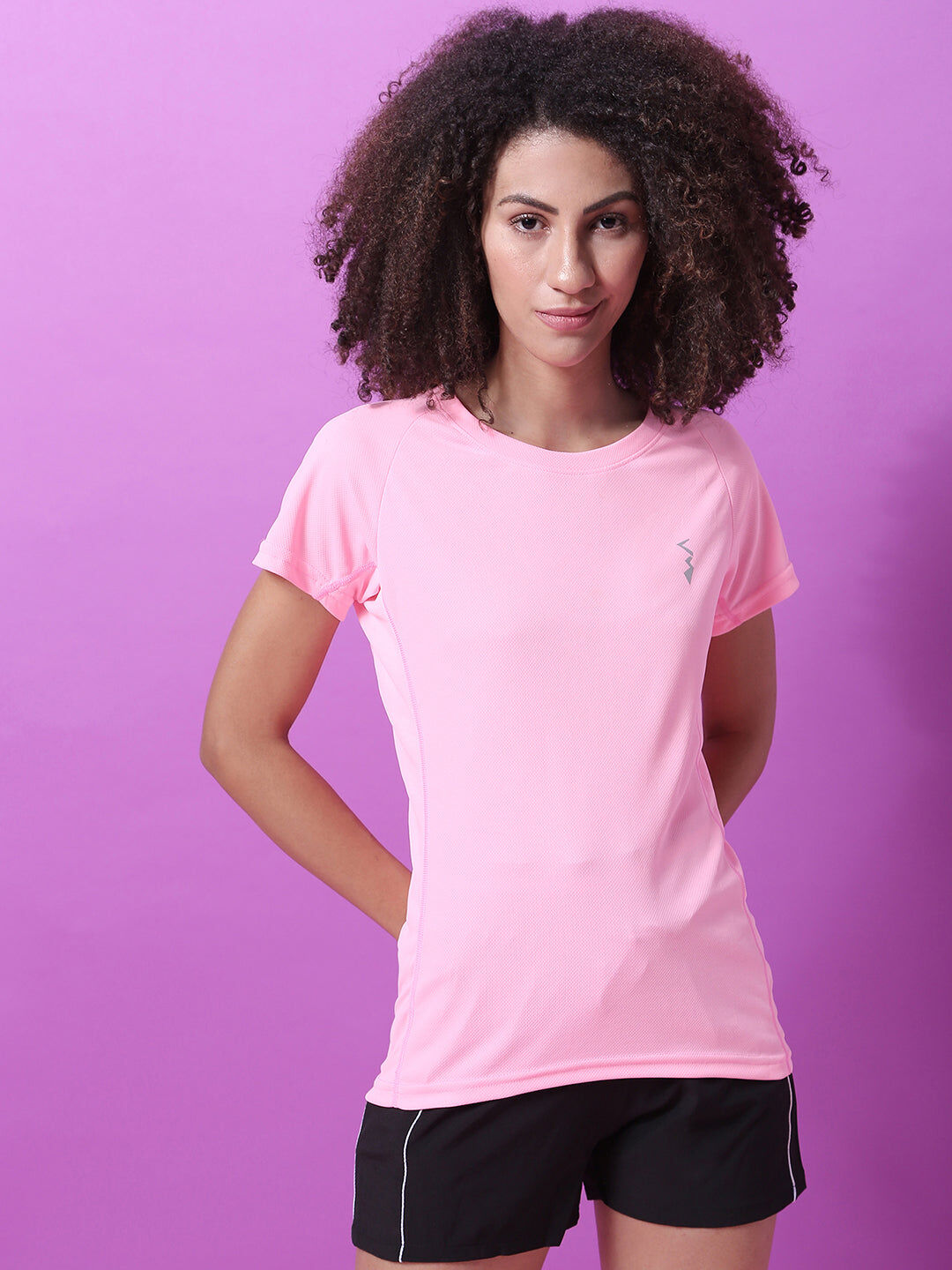 Campus Sutra Solid Women Round Neck Pink Sports Jersey T-Shirt Small female